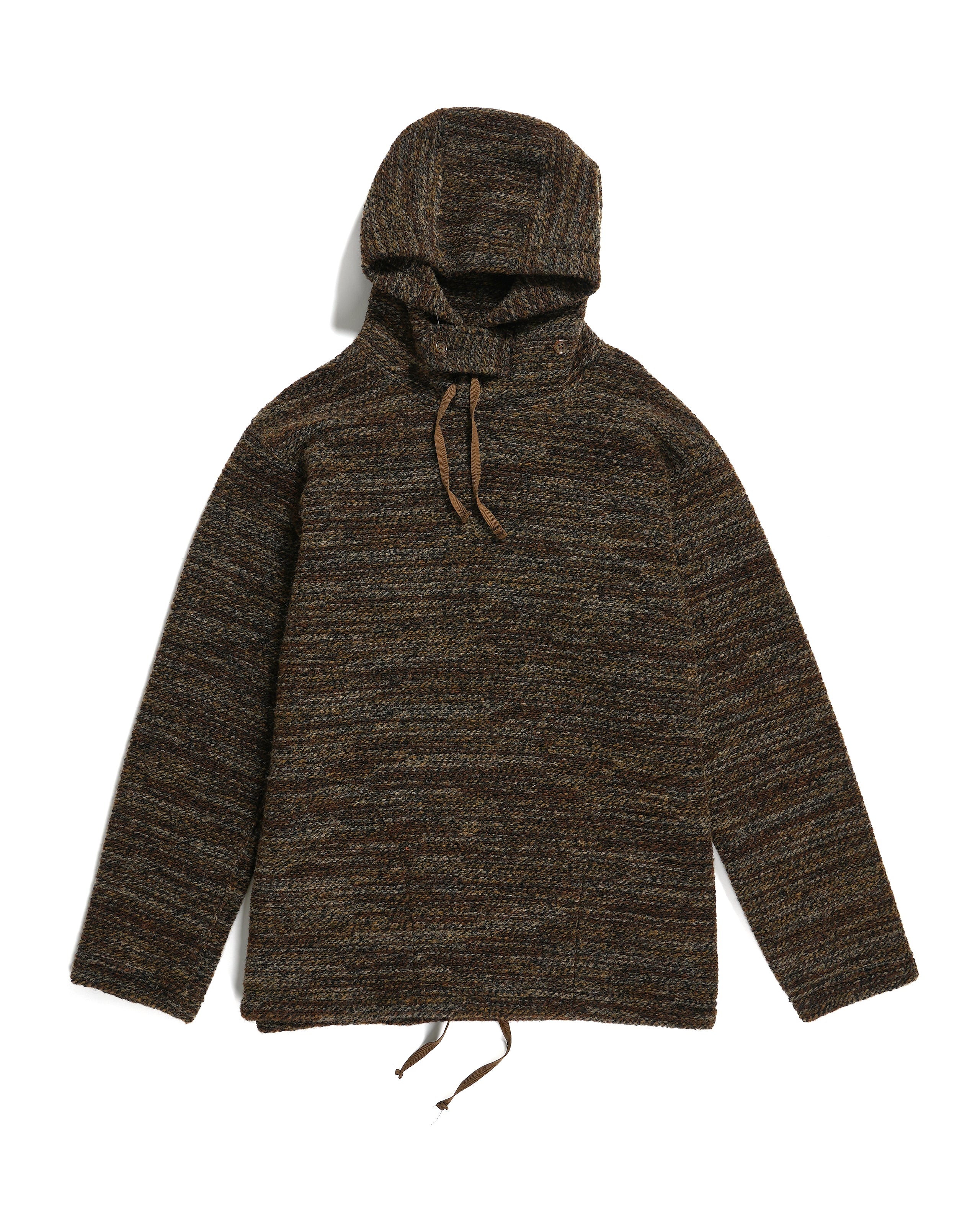 Long Sleeve Hoody - Brown Poly Wool Melange Knit