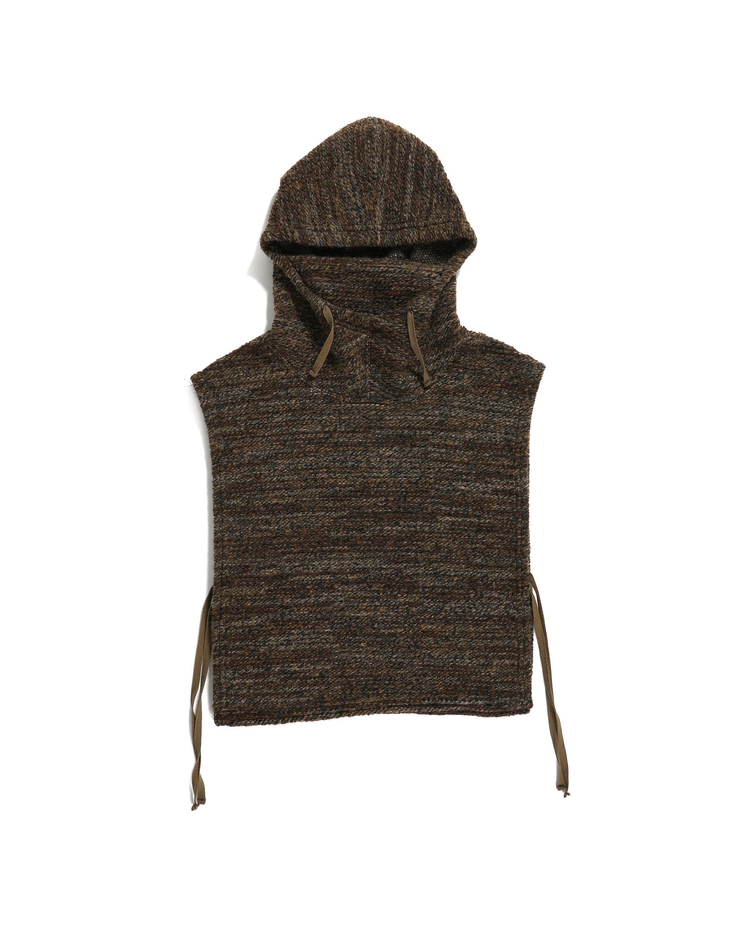 Hooded Interliner - Brown Poly Wool Melange Knit | Nepenthes New York