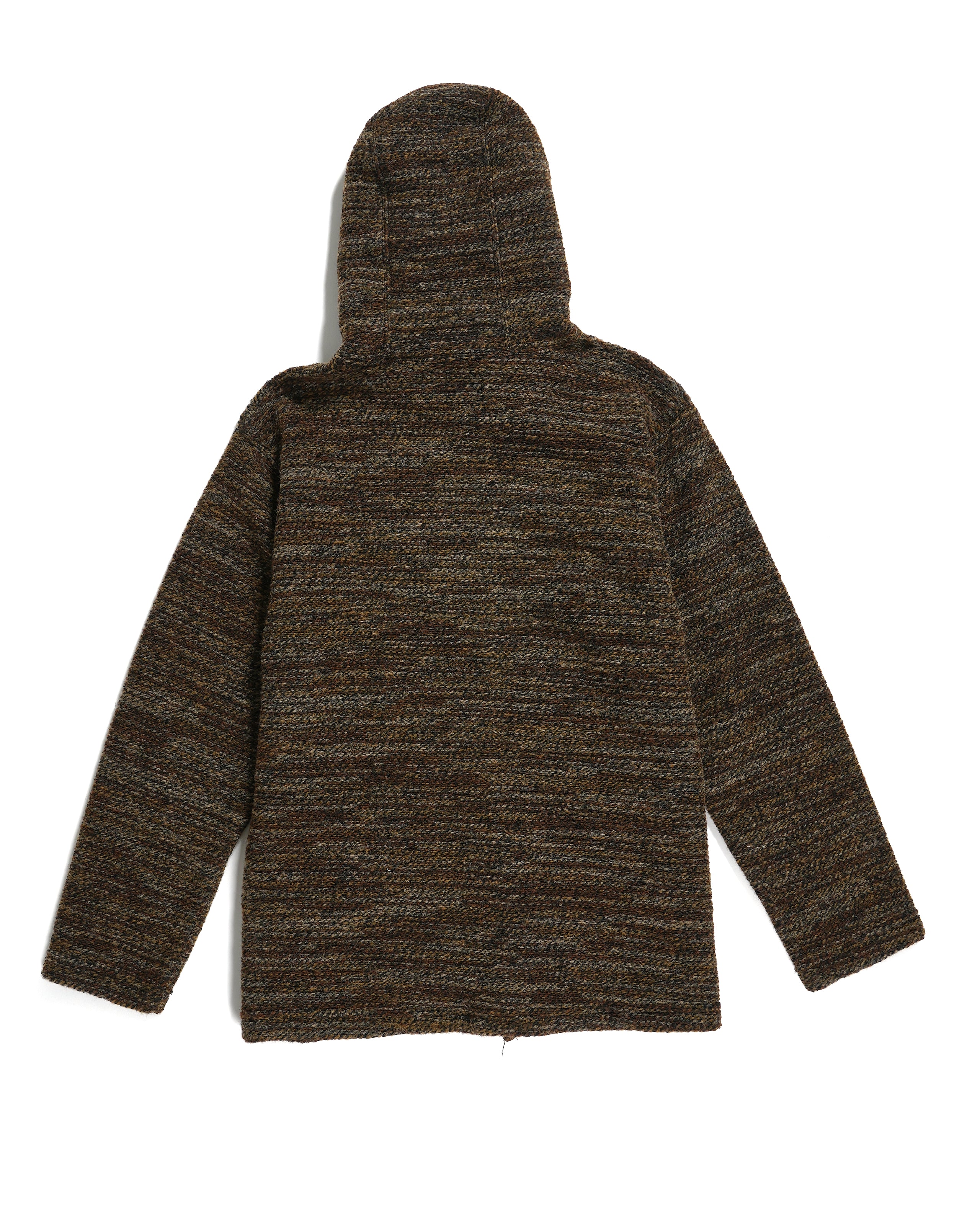 Long Sleeve Hoody - Brown Poly Wool Melange Knit