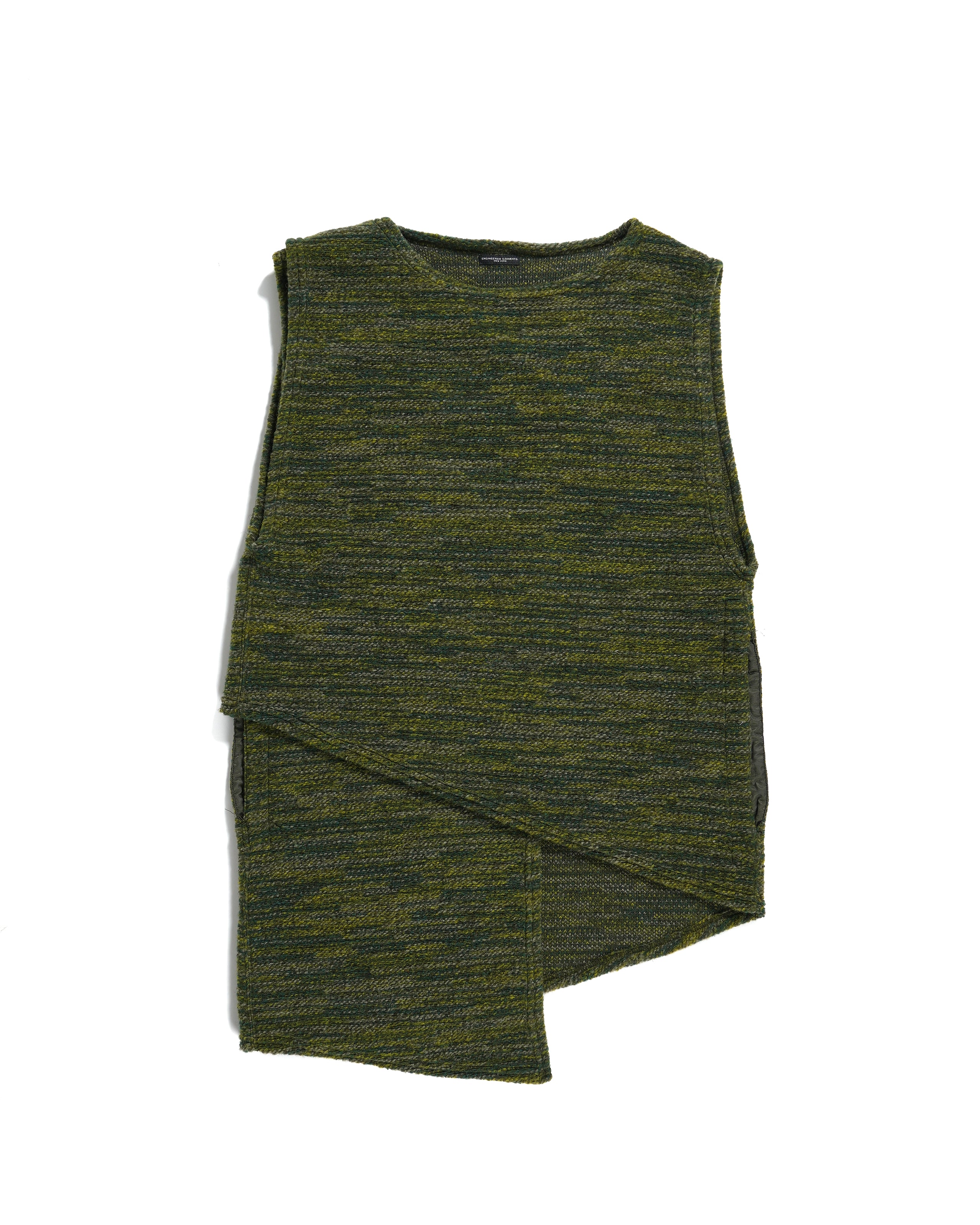 Wrap Knit Vest - Green Poly Wool Melange Knit