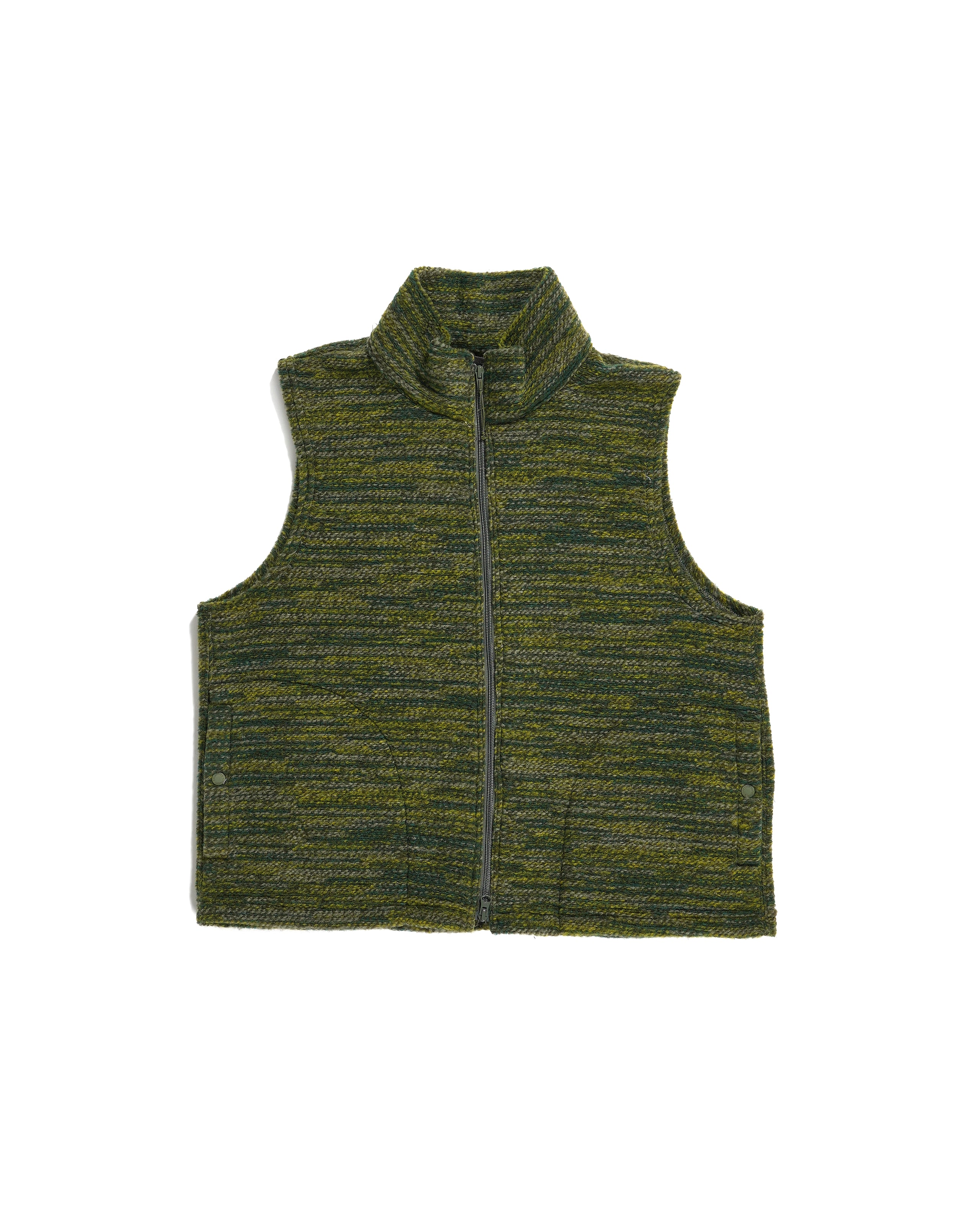 High Mock Knit Vest - Green Poly Wool Melange Knit