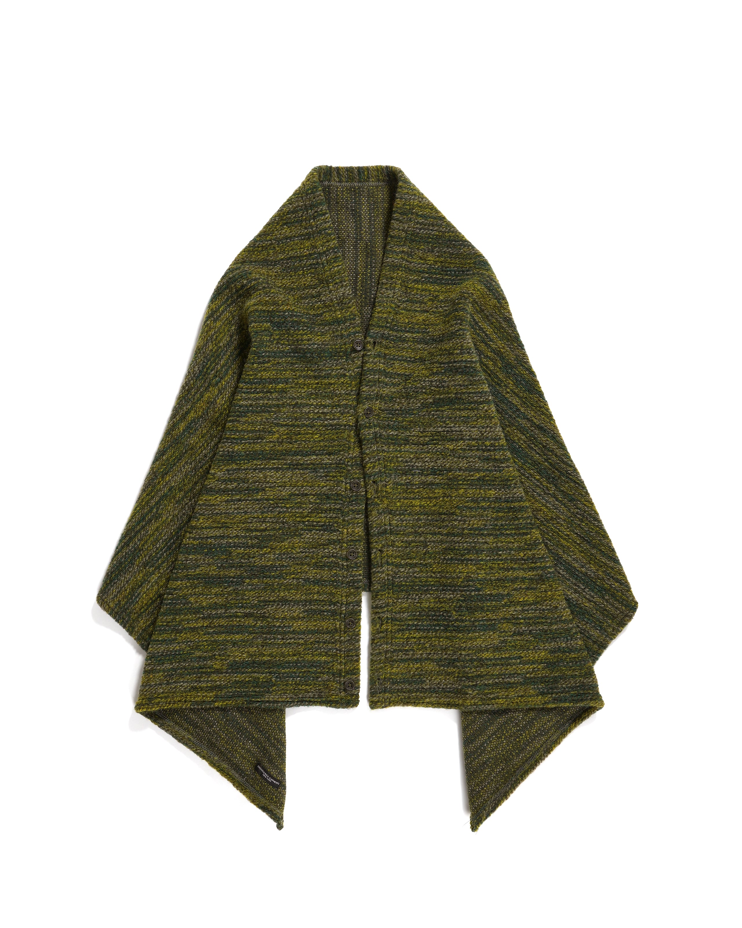 Button Shawl - Green Poly Wool Melange Knit