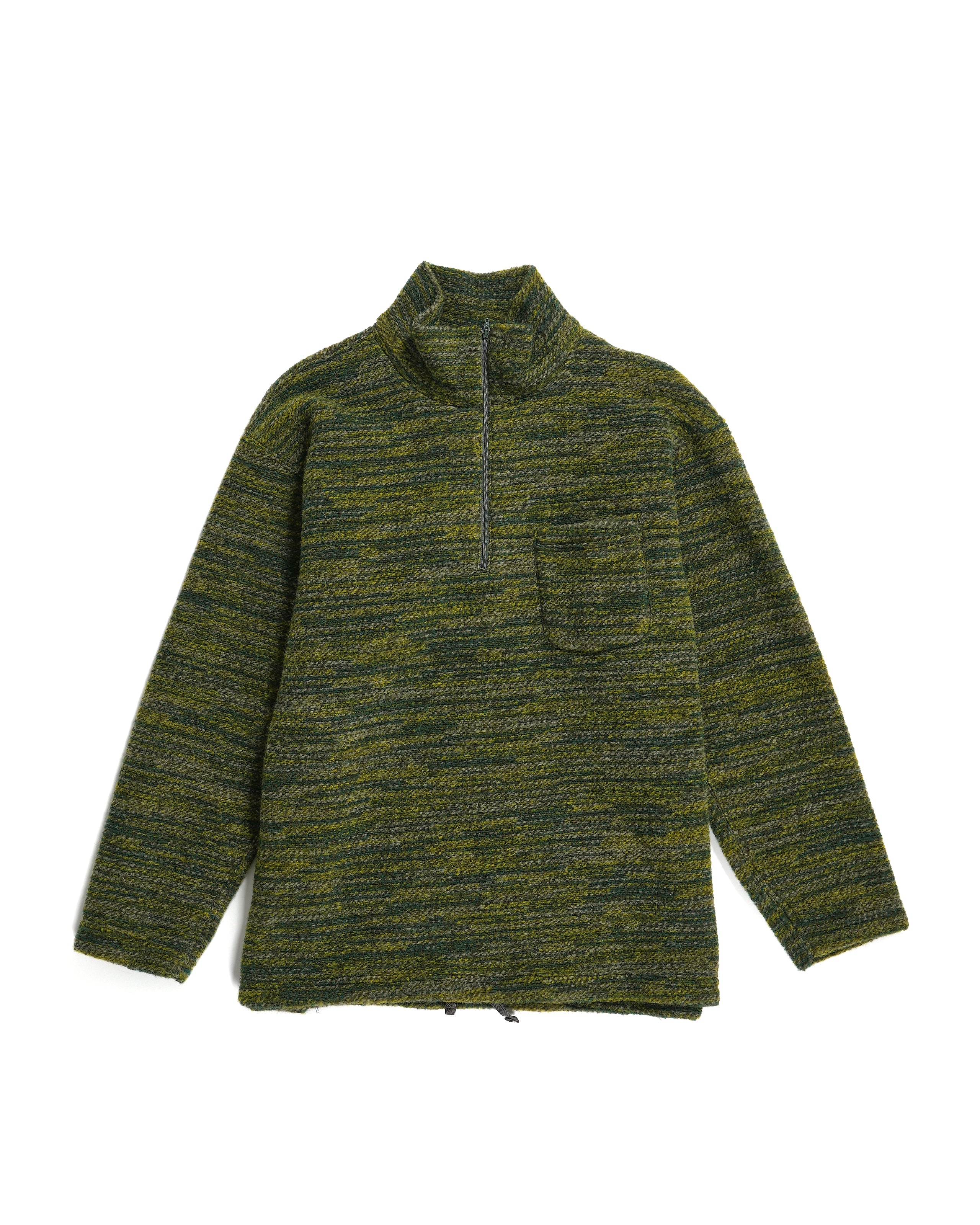 Zip Mock Neck - Green Poly Wool Melange Knit