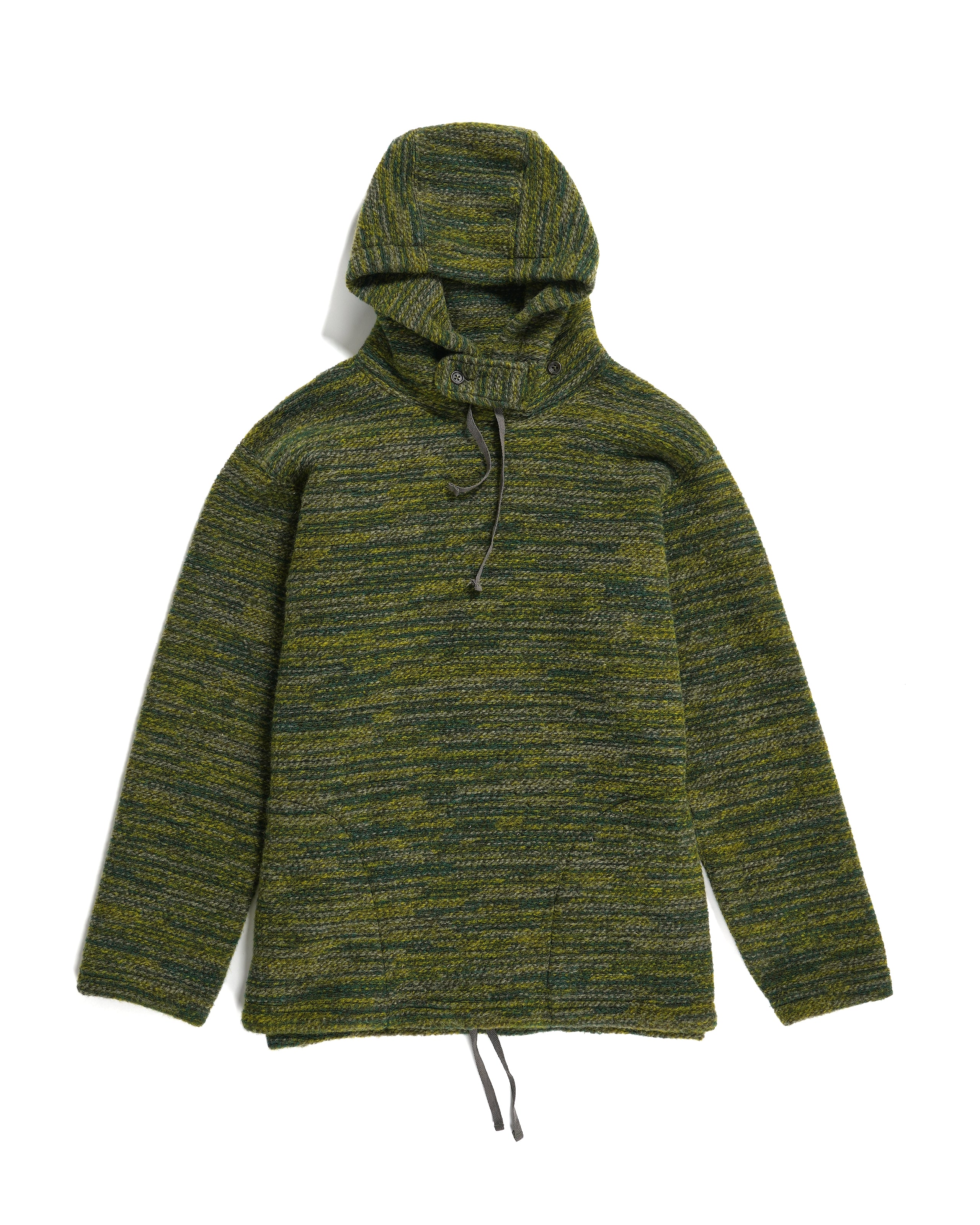 Long Sleeve Hoody - Green Poly Wool Melange Knit