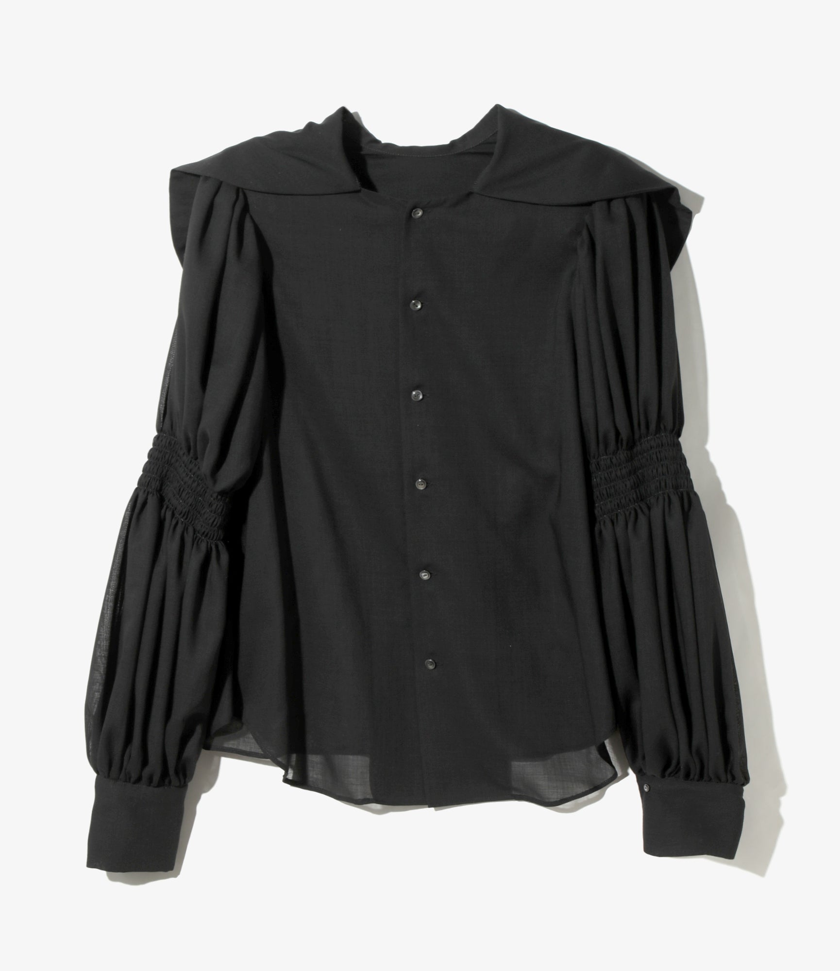 Two-way Cape Collar Blouse - Black - Voile