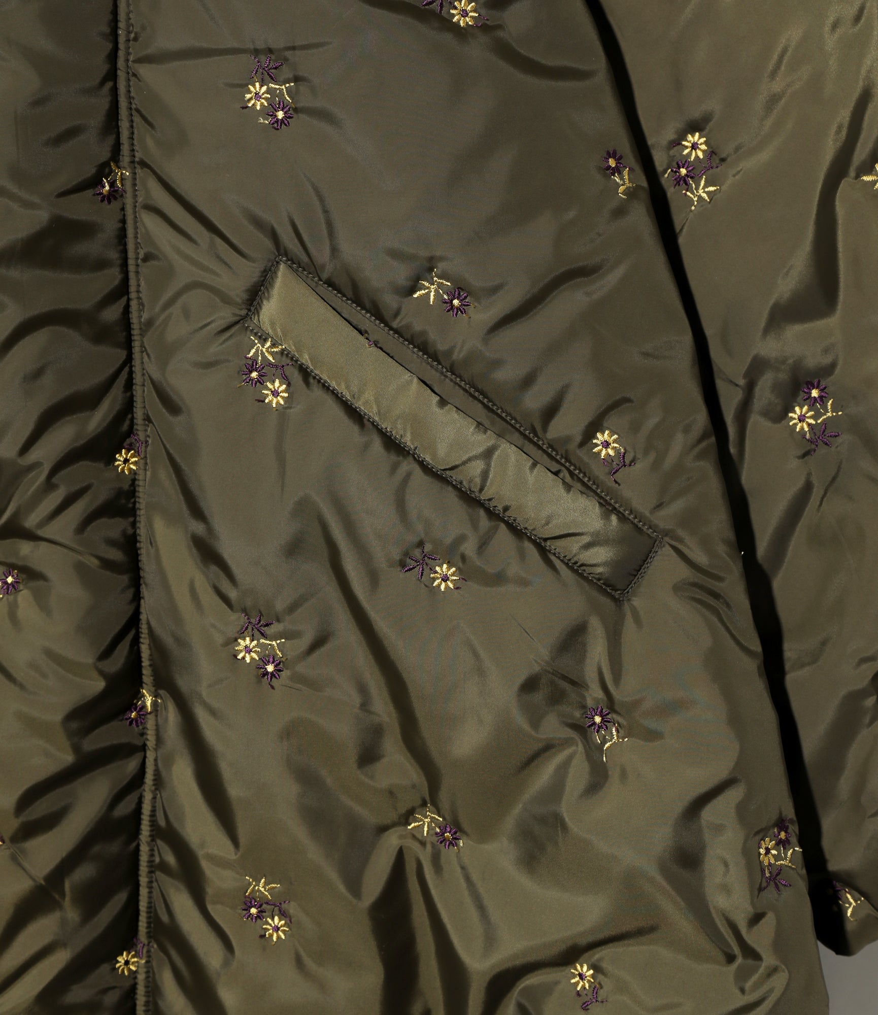 Padded Coat - Olive - Original Floral Pattern Embroidery