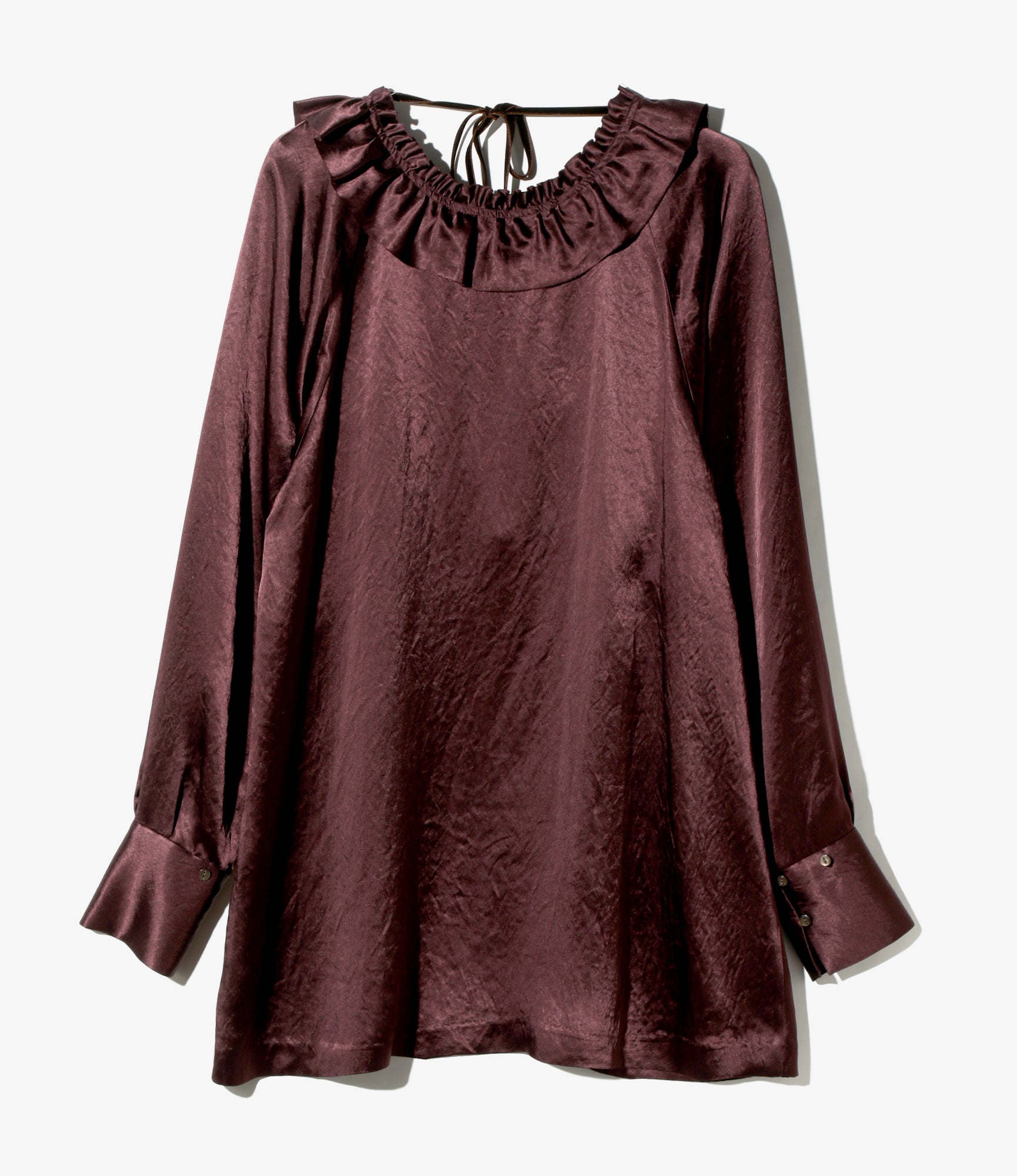 Frill Yoke Blouse - Bordeaux - Acetate Sateen