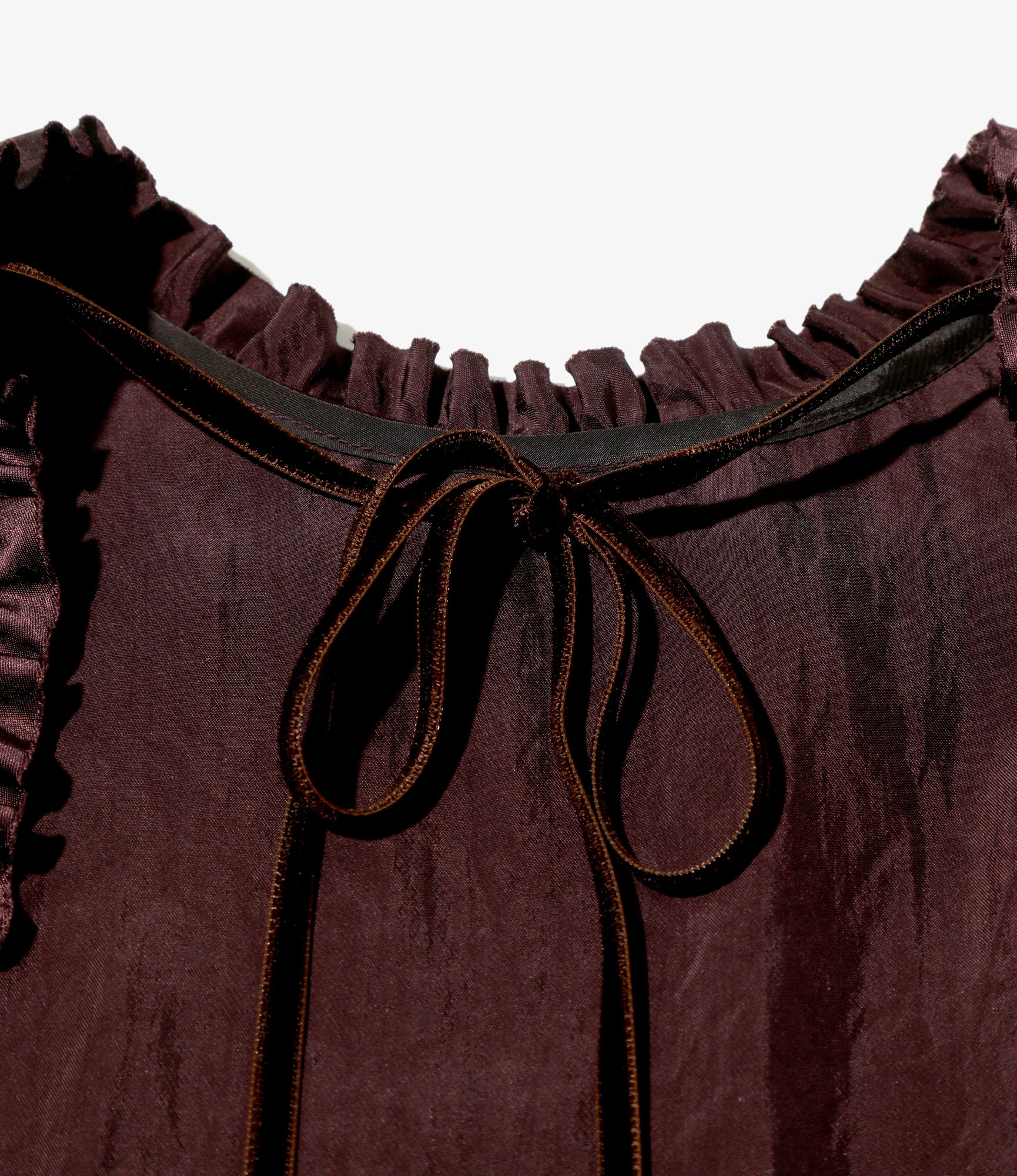 Frill Yoke Blouse - Bordeaux - Acetate Sateen
