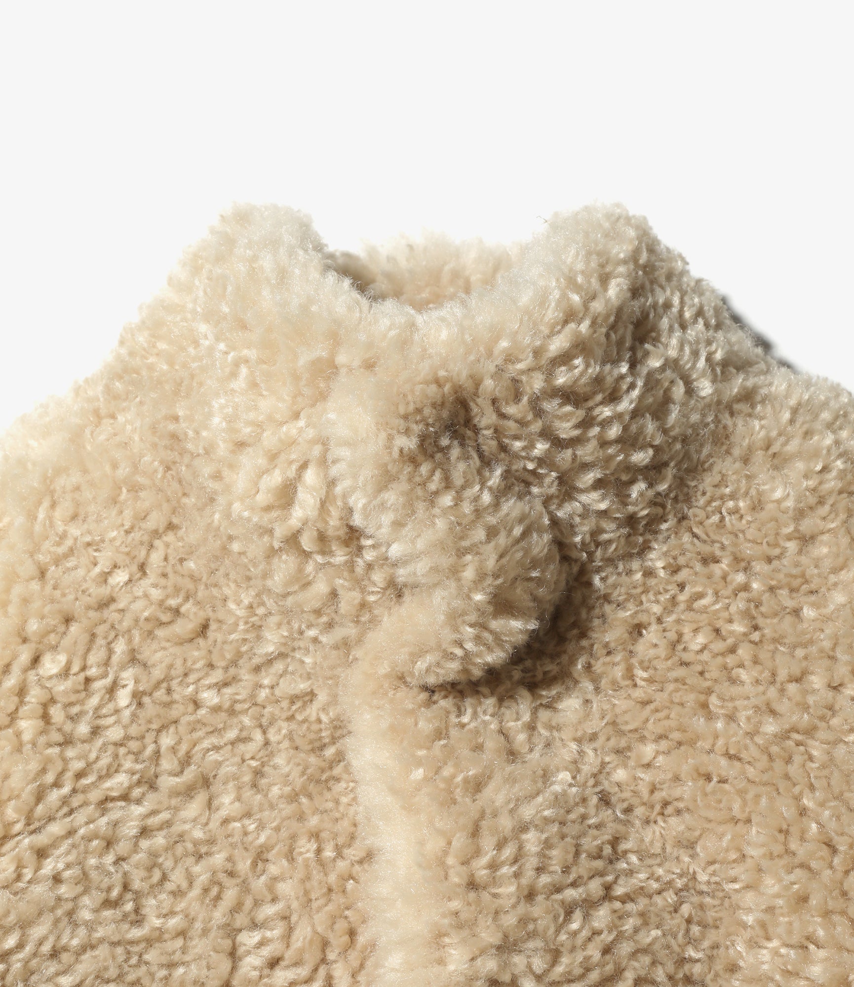 Eco Fur Stand Up Collar Coat - Natural - Solid