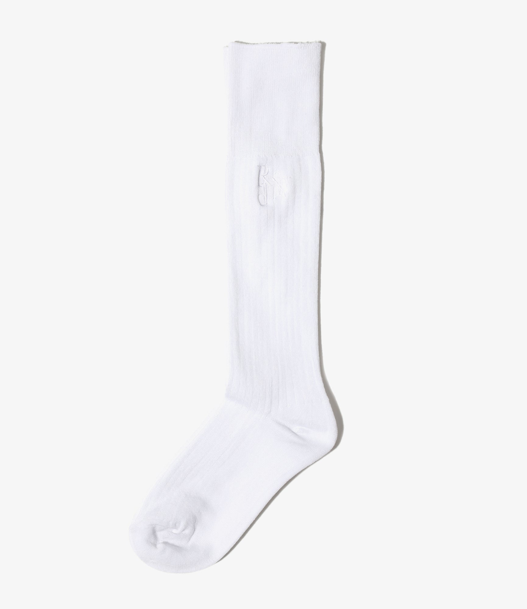 Monogram Stitch Ribbed Socks - White