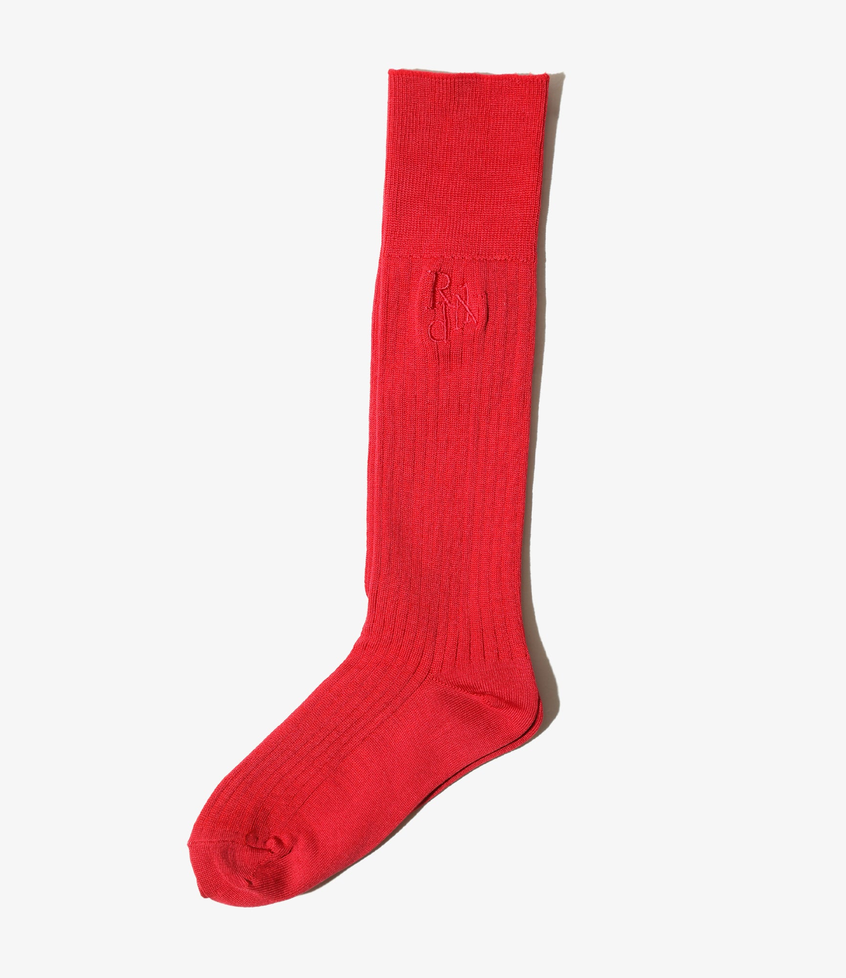 Monogram Stitch Ribbed Socks - Red