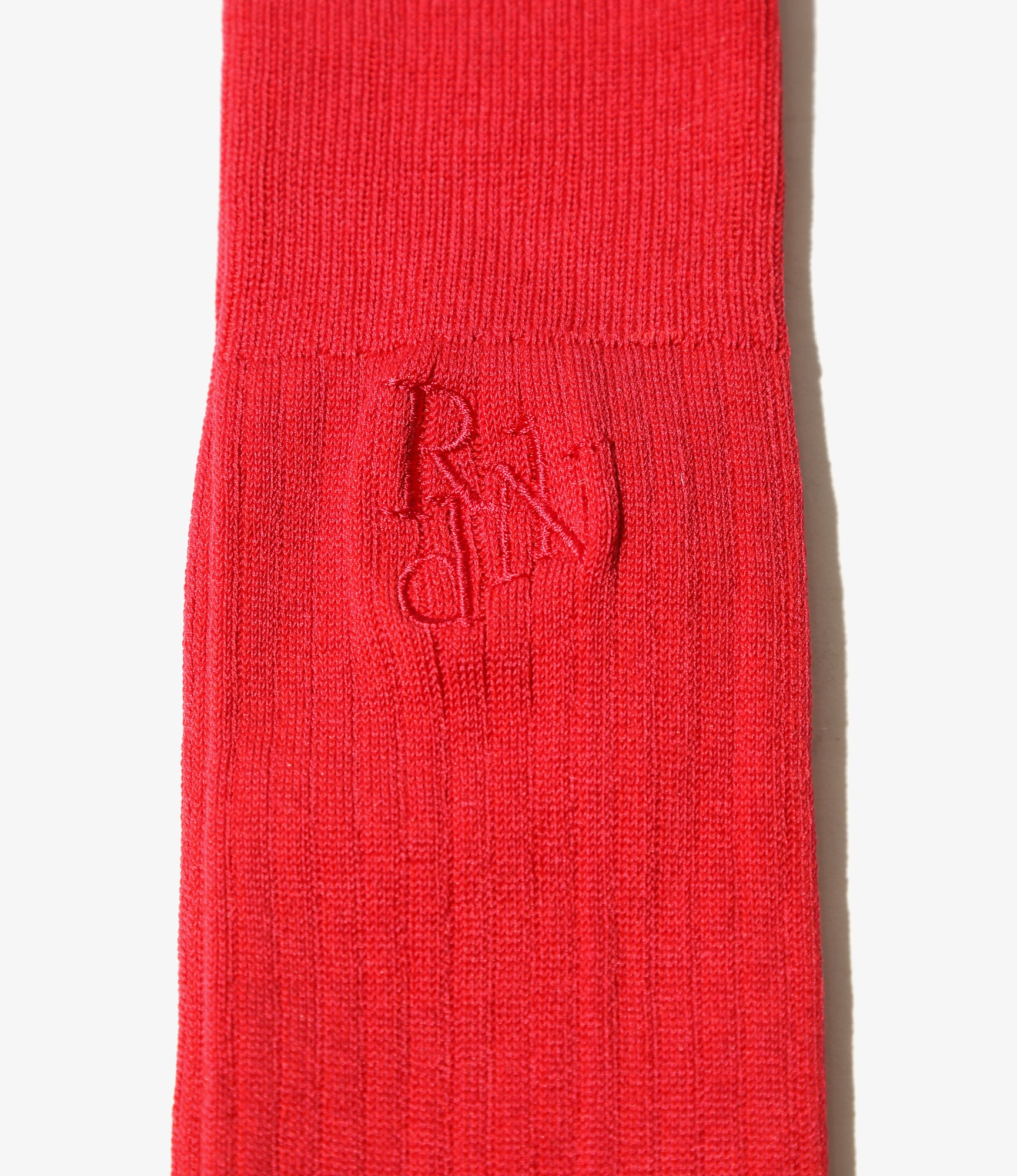 Monogram Stitch Ribbed Socks - Red