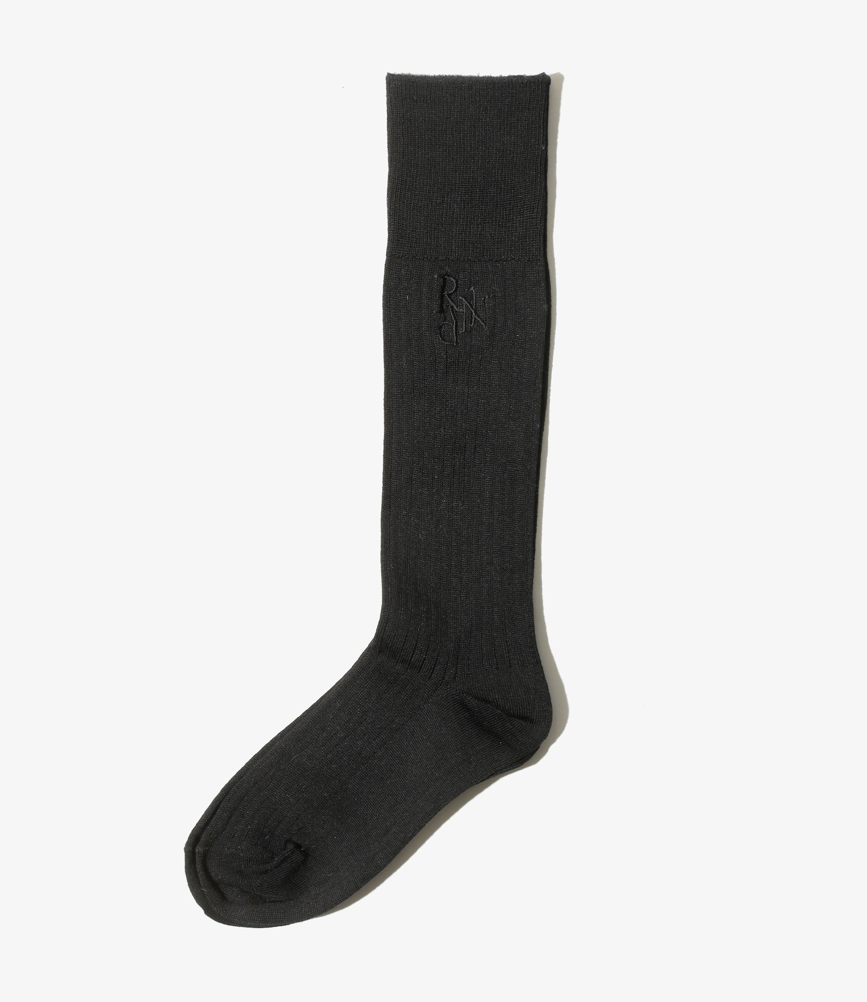 Monogram Stitch Ribbed Socks - Black