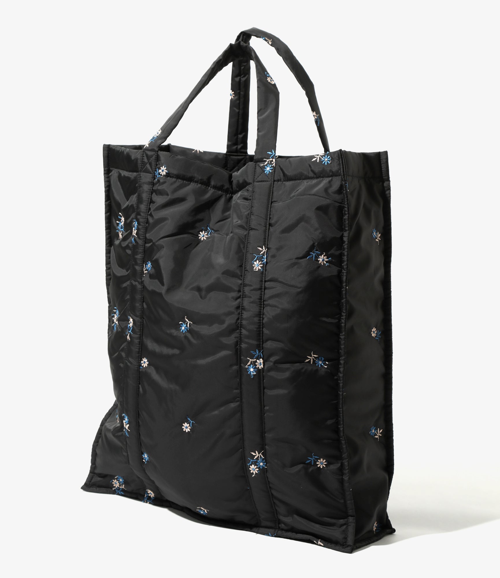 Padded Market Tote - Black - Original Floral Pattern Embroidery