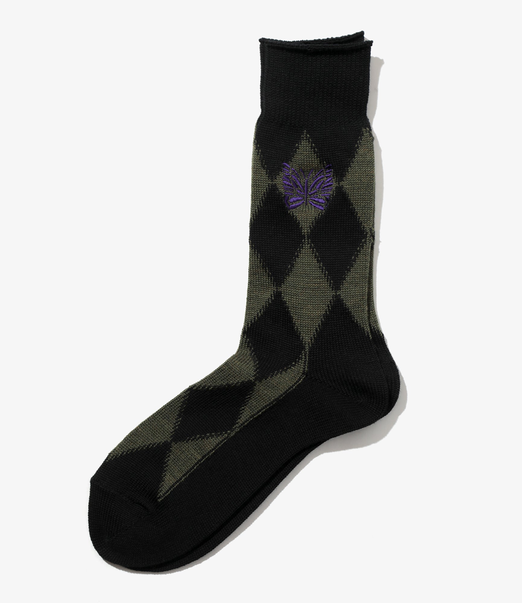 Argyle Jq. Socks - Olive - Merino Wool