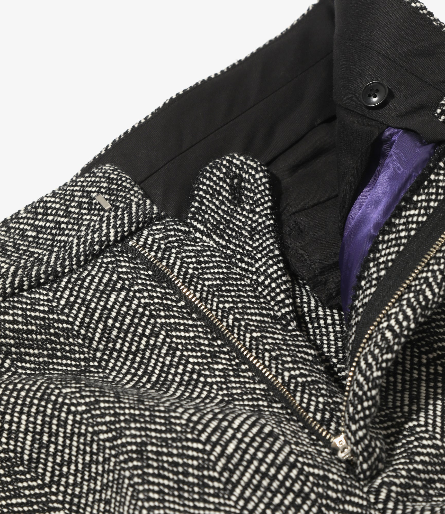 Side Tab Trouser - White - W/N Herringbone