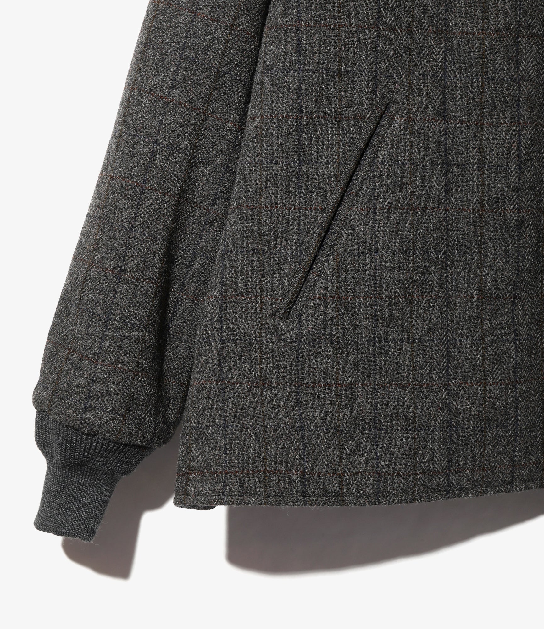 Quilted Crew Neck Jacket - Charcoal - Wool Windowpane