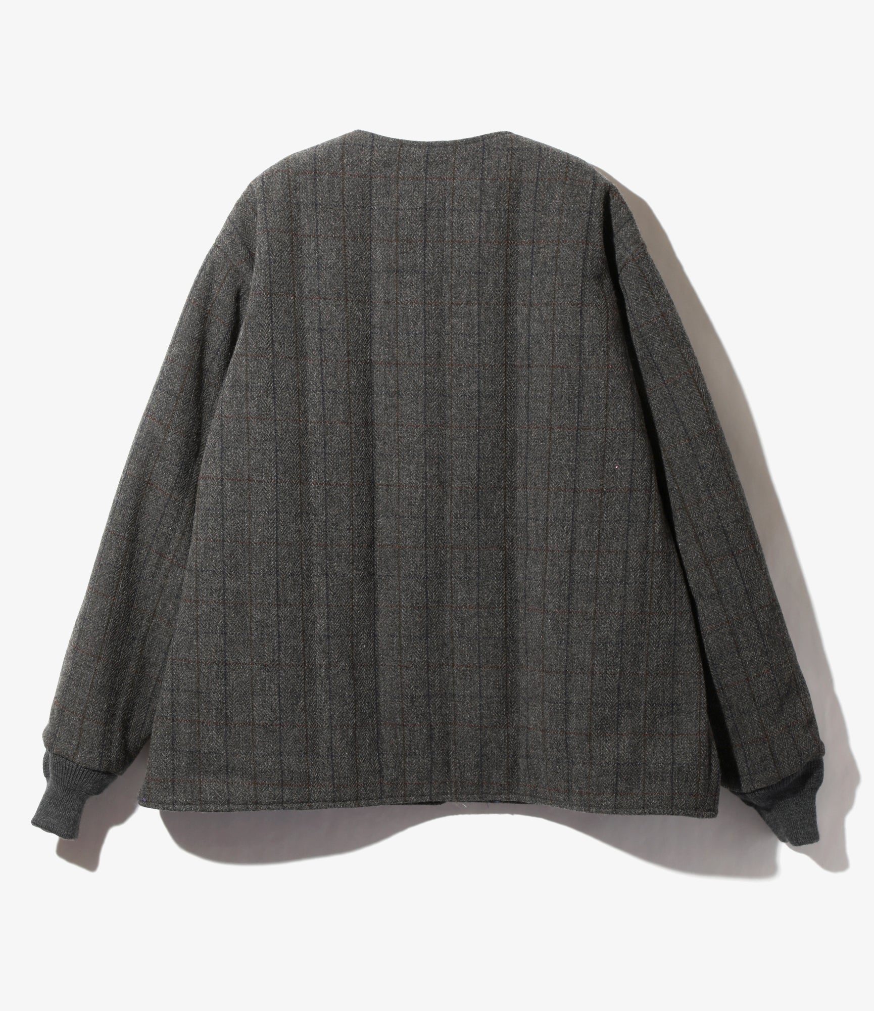 Quilted Crew Neck Jacket - Charcoal - Wool Windowpane