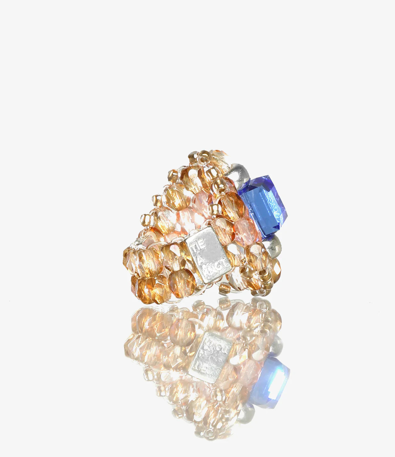 Needles x Tie A Knot - Square Crystal Beads Ring - Blue/Clear Beige