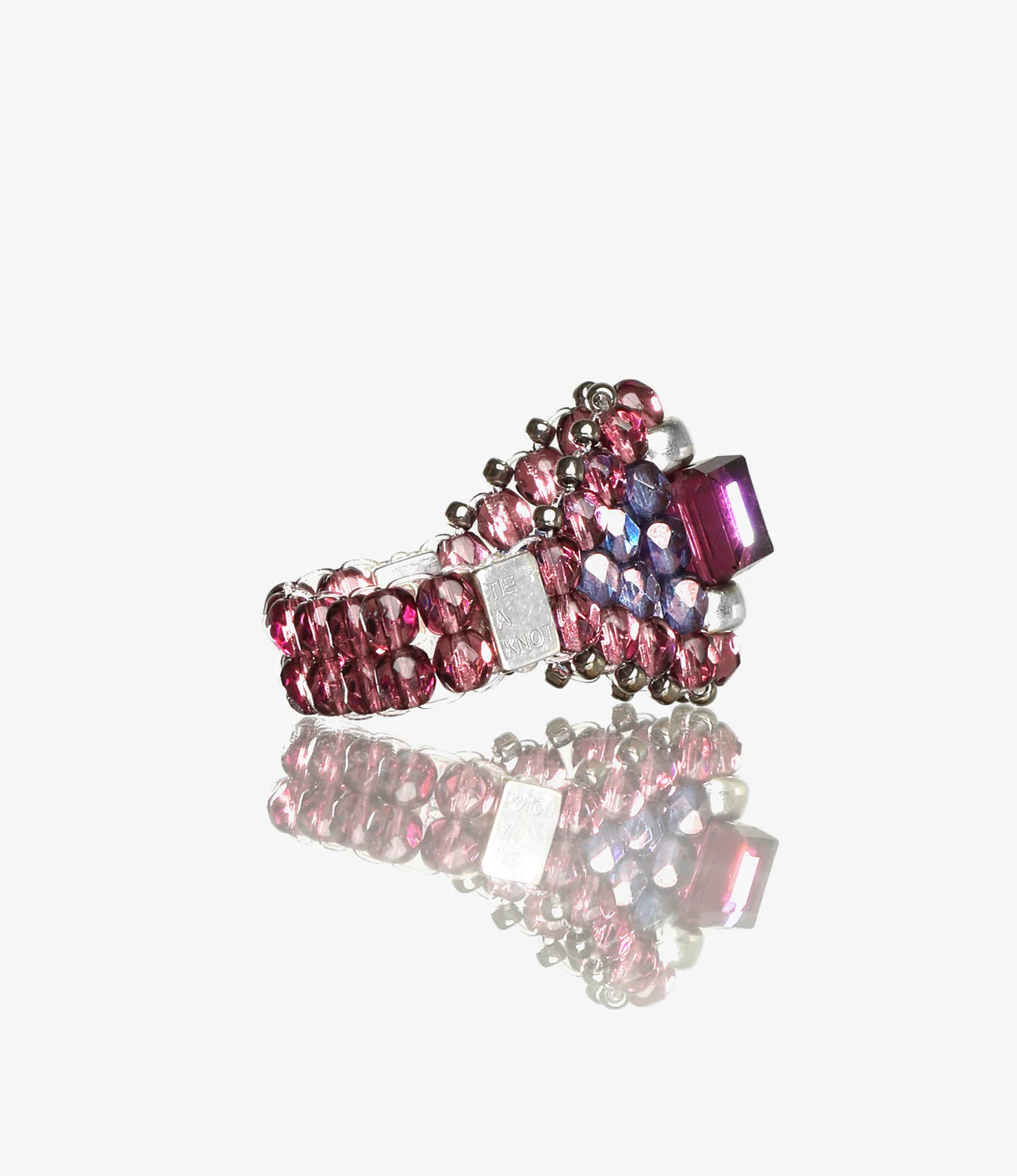Needles x Tie A Knot - Square Crystal Beads Ring - Purple/Purple
