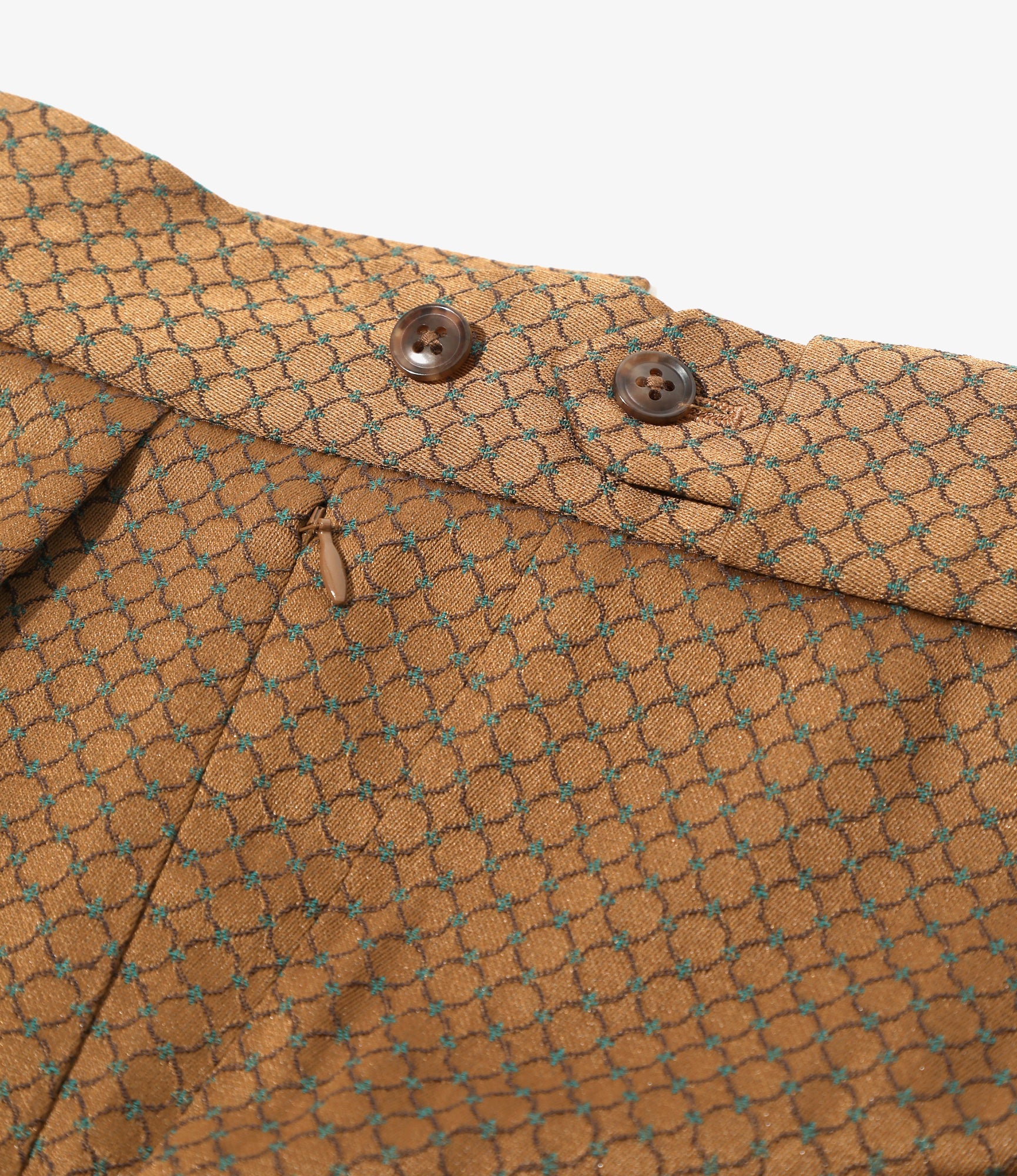 W.U. Tucked Side Tab Trouser - Brown - PE/C/PU Fine Pattern Jq.