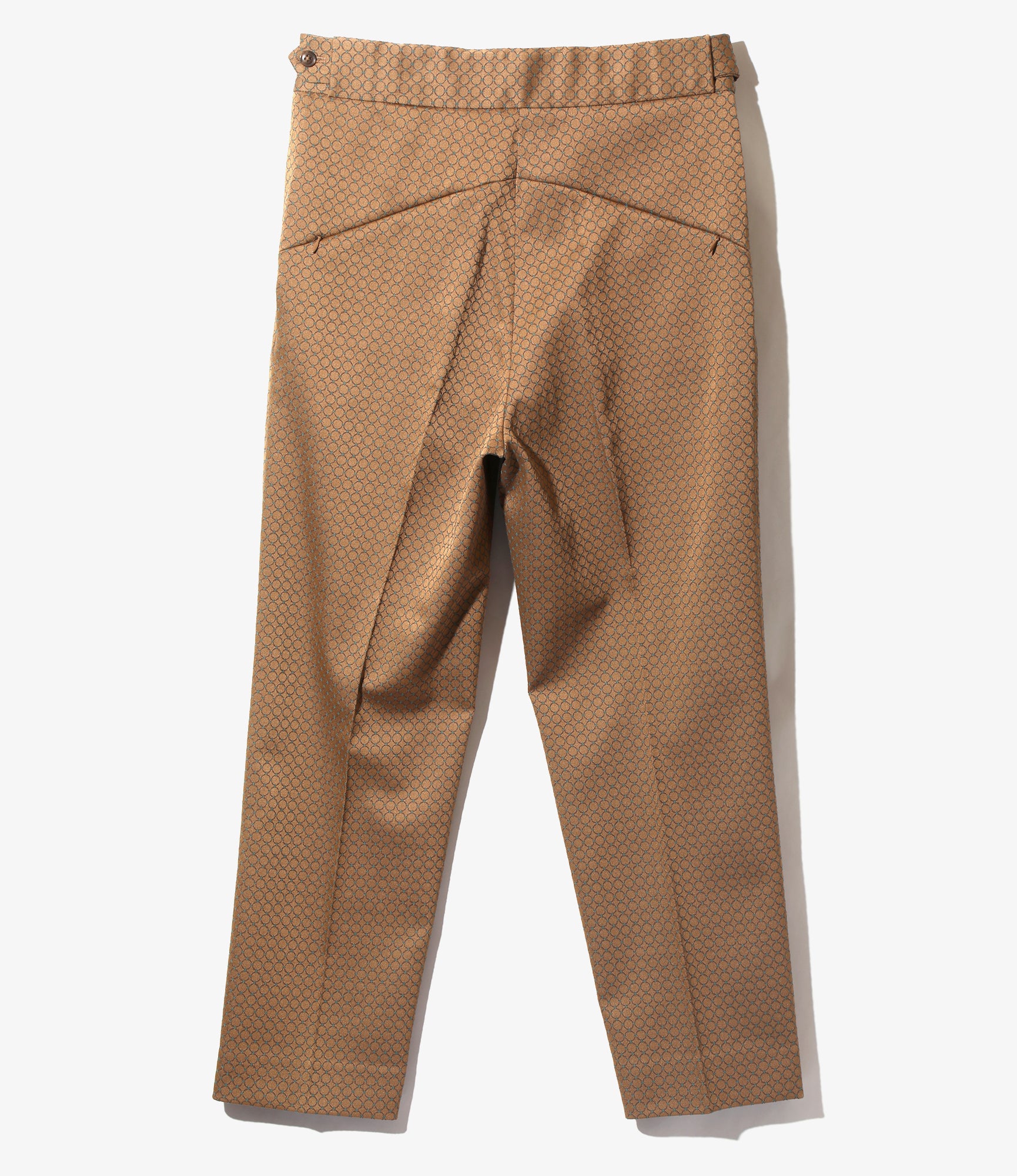 W.U. Tucked Side Tab Trouser - Brown - PE/C/PU Fine Pattern Jq.