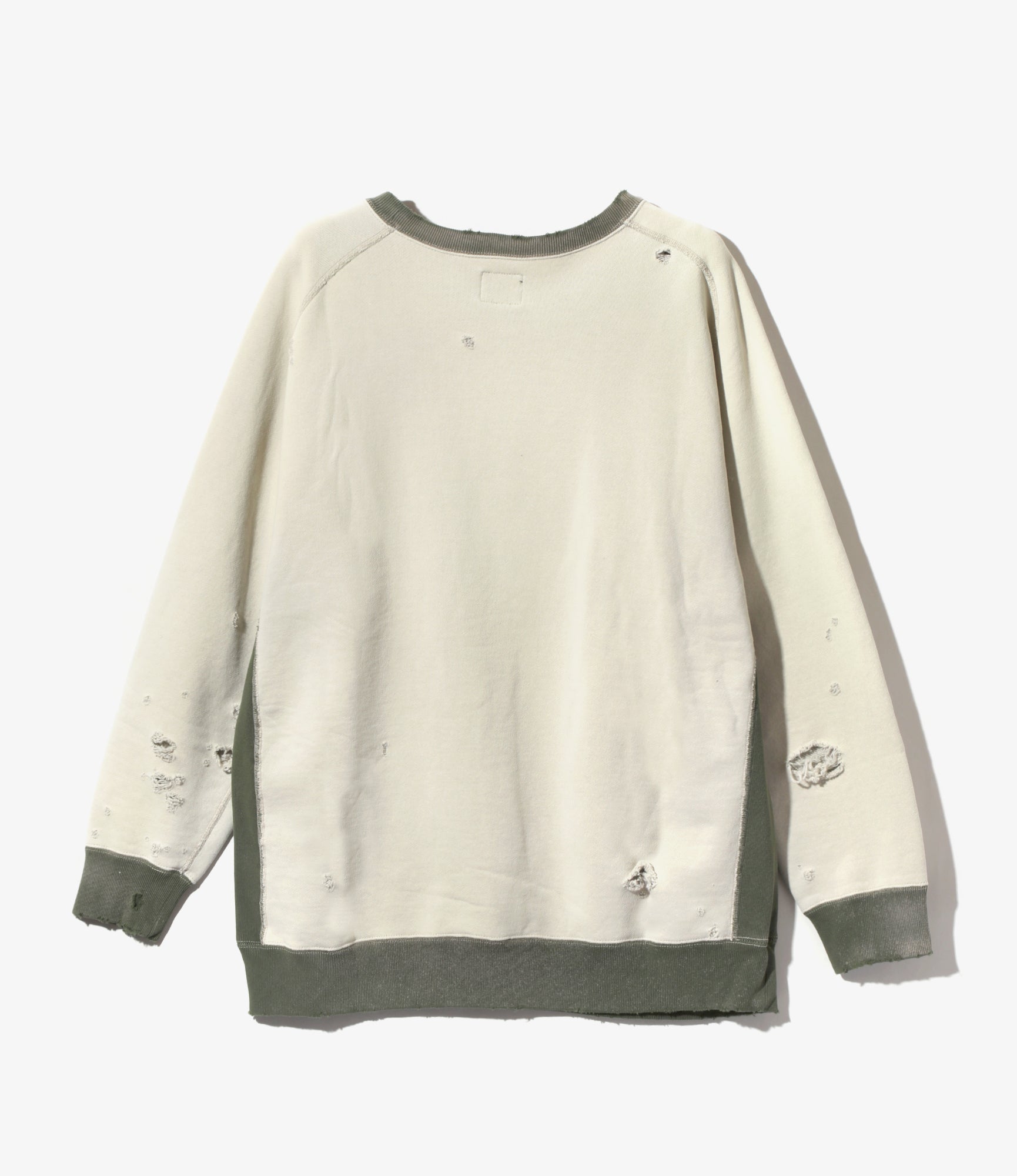 2-Tone Crew Neck Sweat Shirt - Beige - Cotton French Terry