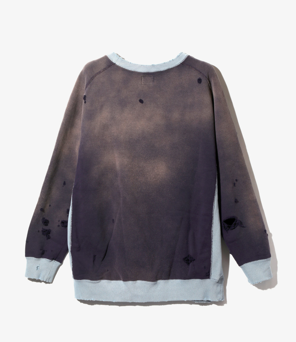 2-Tone Crew Neck Sweat Shirt - Purple - Cotton French Terry 