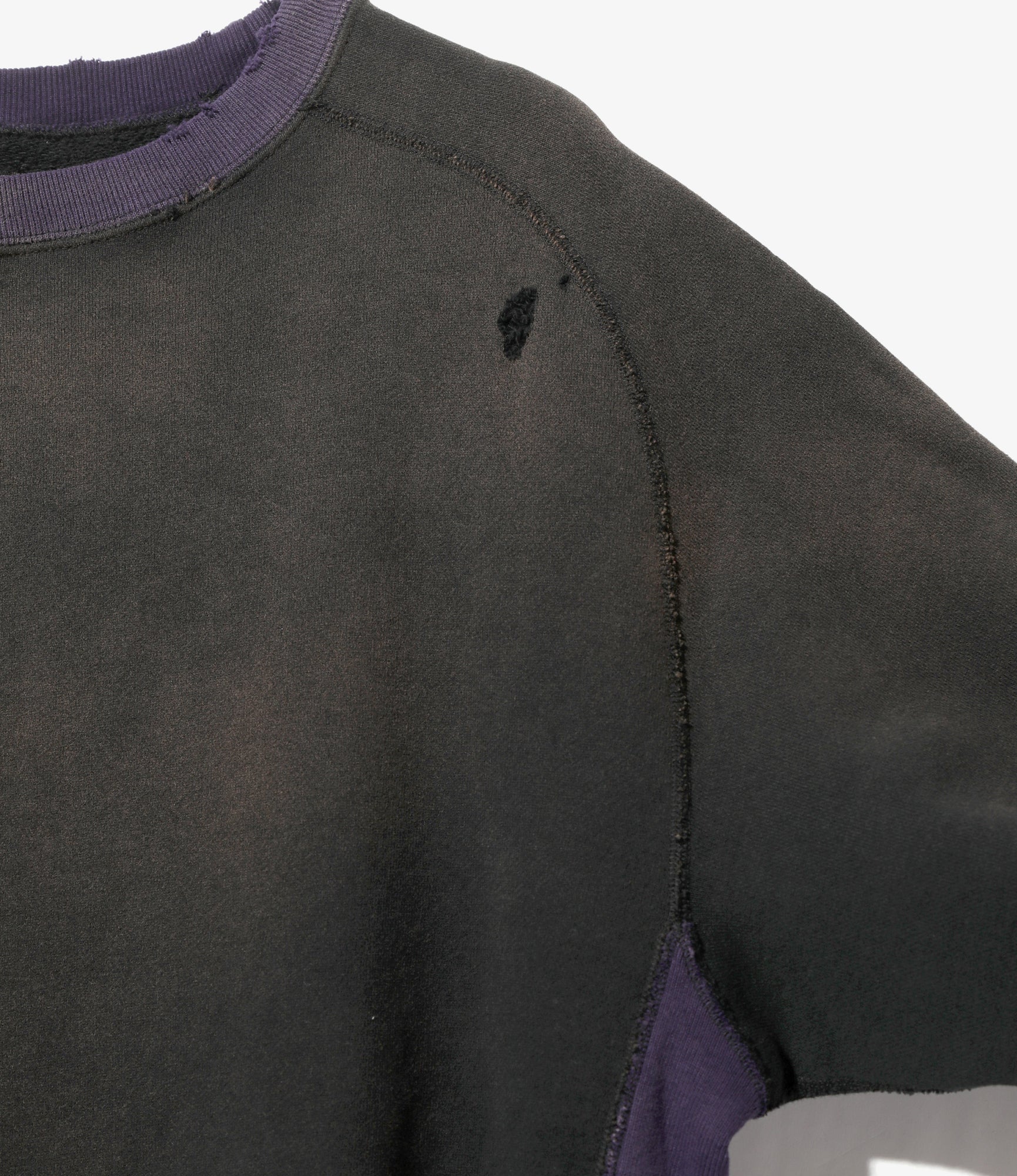 2-Tone Crew Neck Sweat Shirt - Black - Cotton French Terry