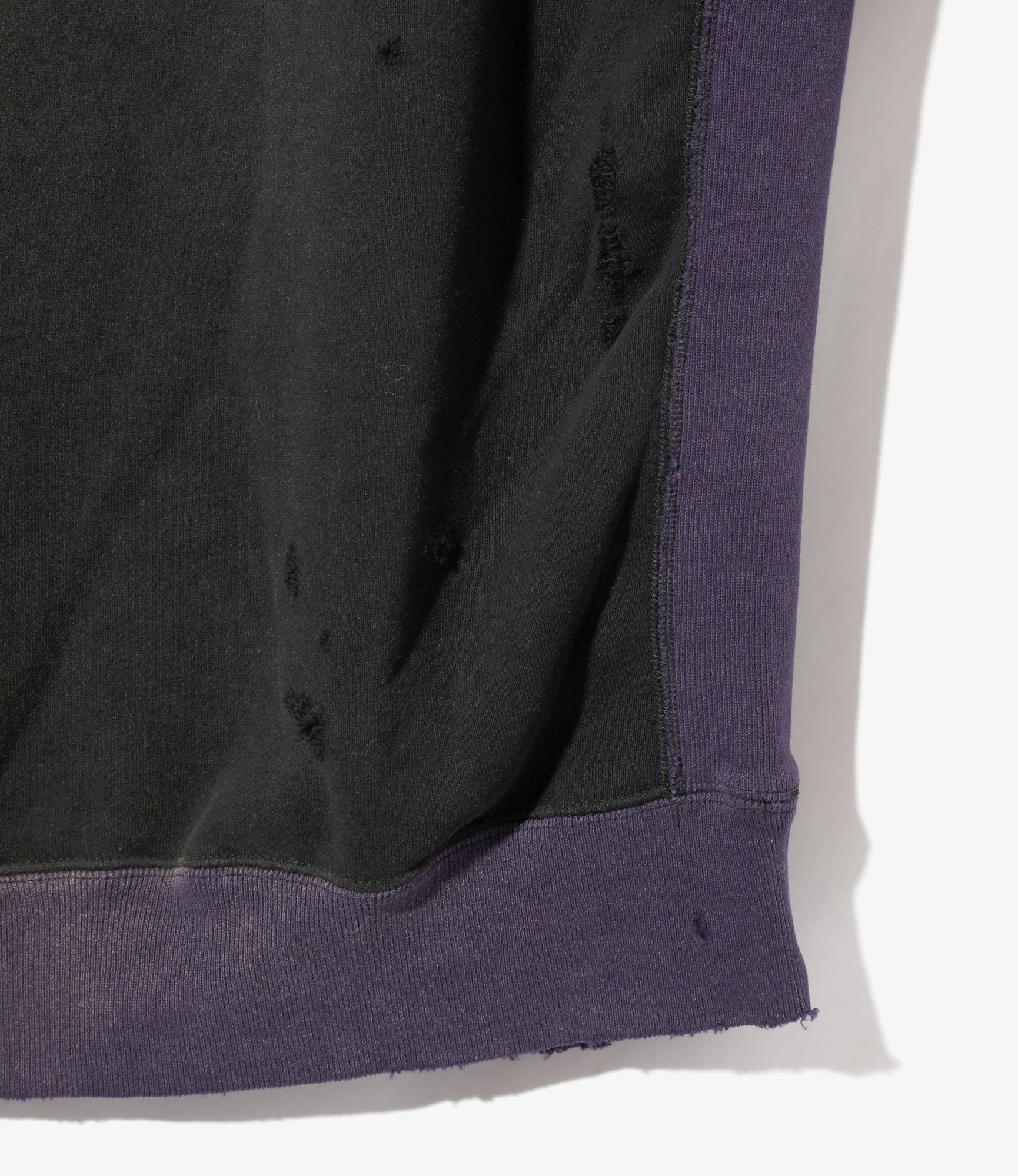 2-Tone Crew Neck Sweat Shirt - Black - Cotton French Terry