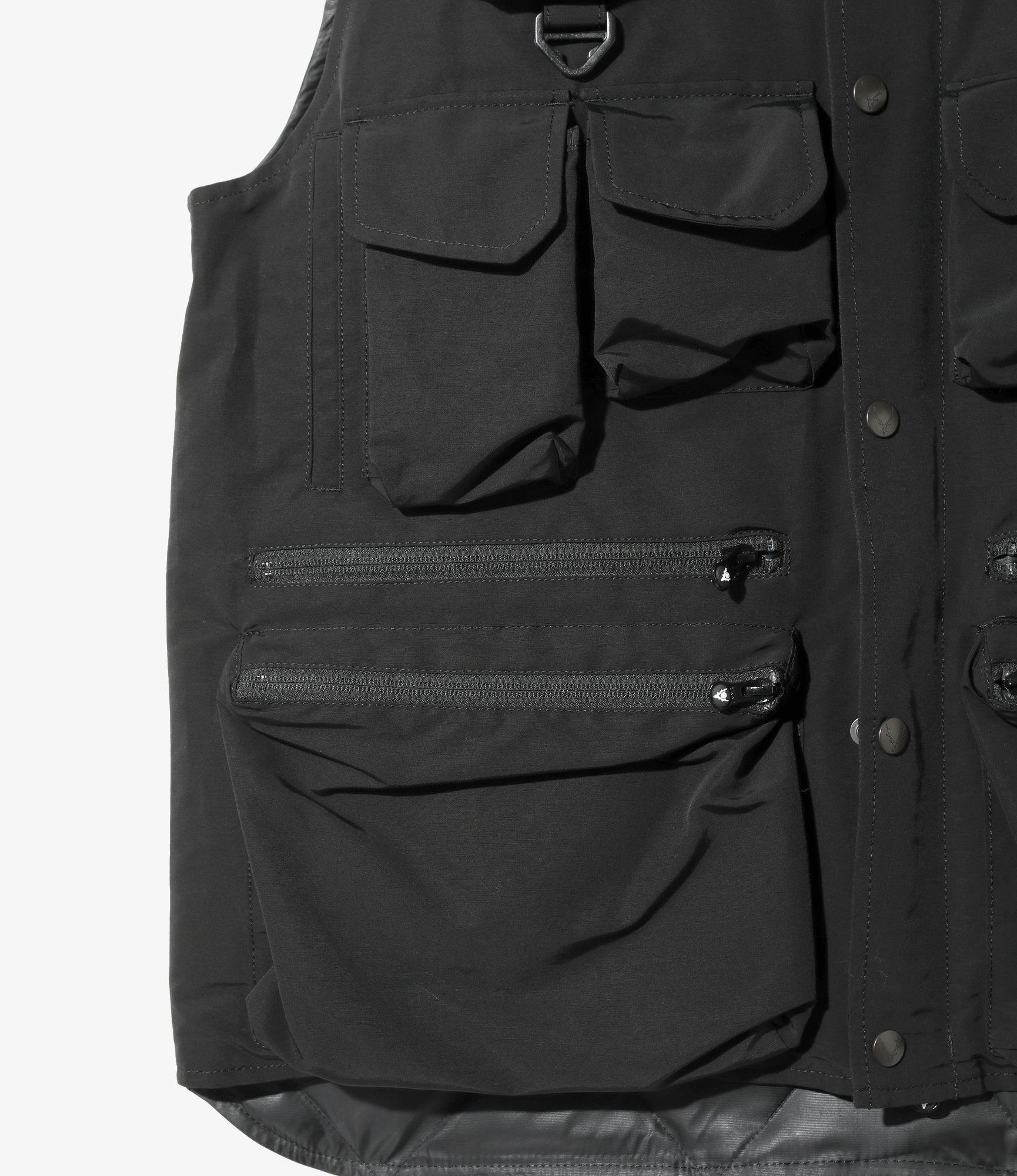Multi-Pocket Zipped Vest - Black - C/N Grosgrain