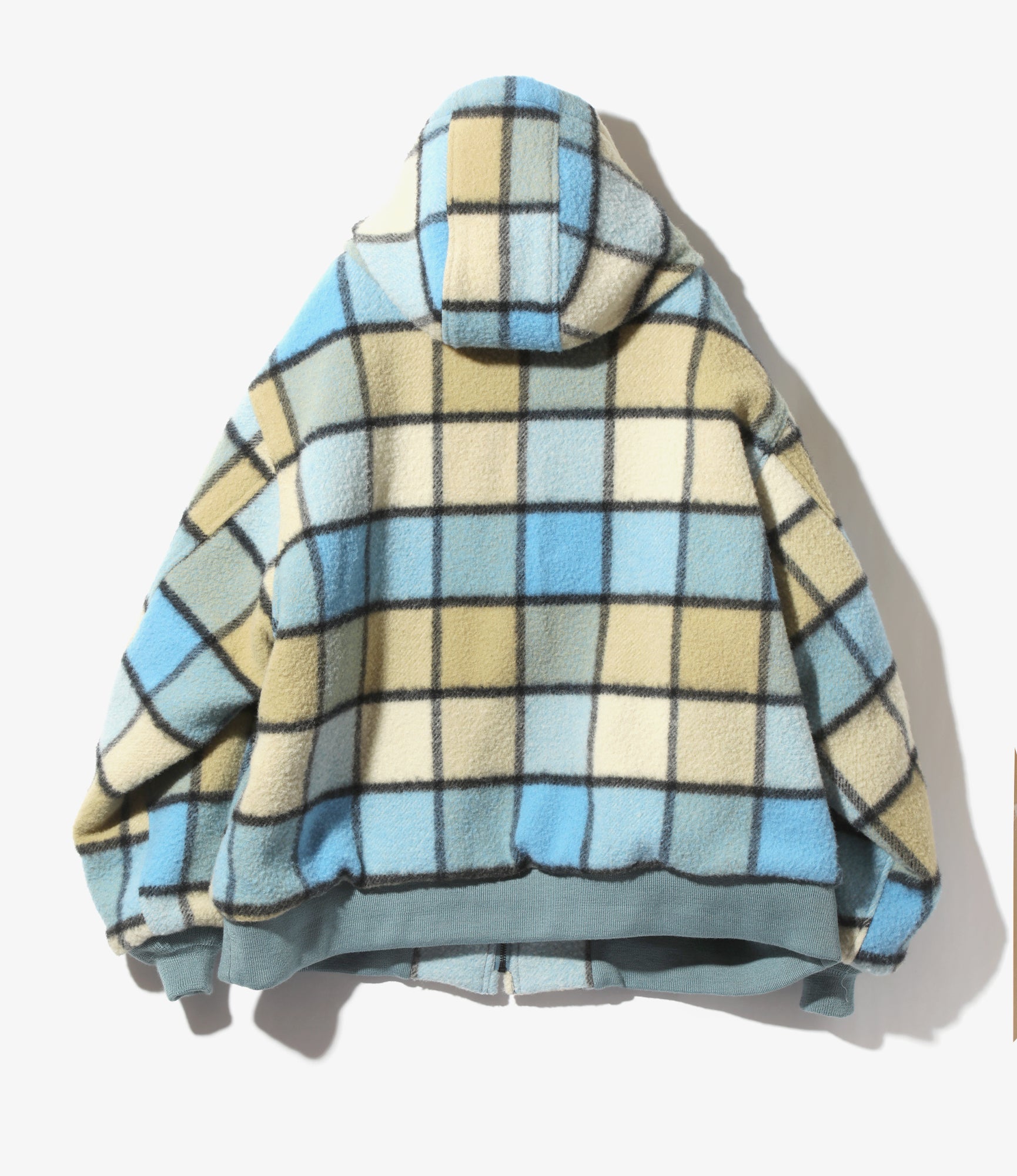 Zipped Work Hoody - Sax - Wool Brushed Plaid Twill