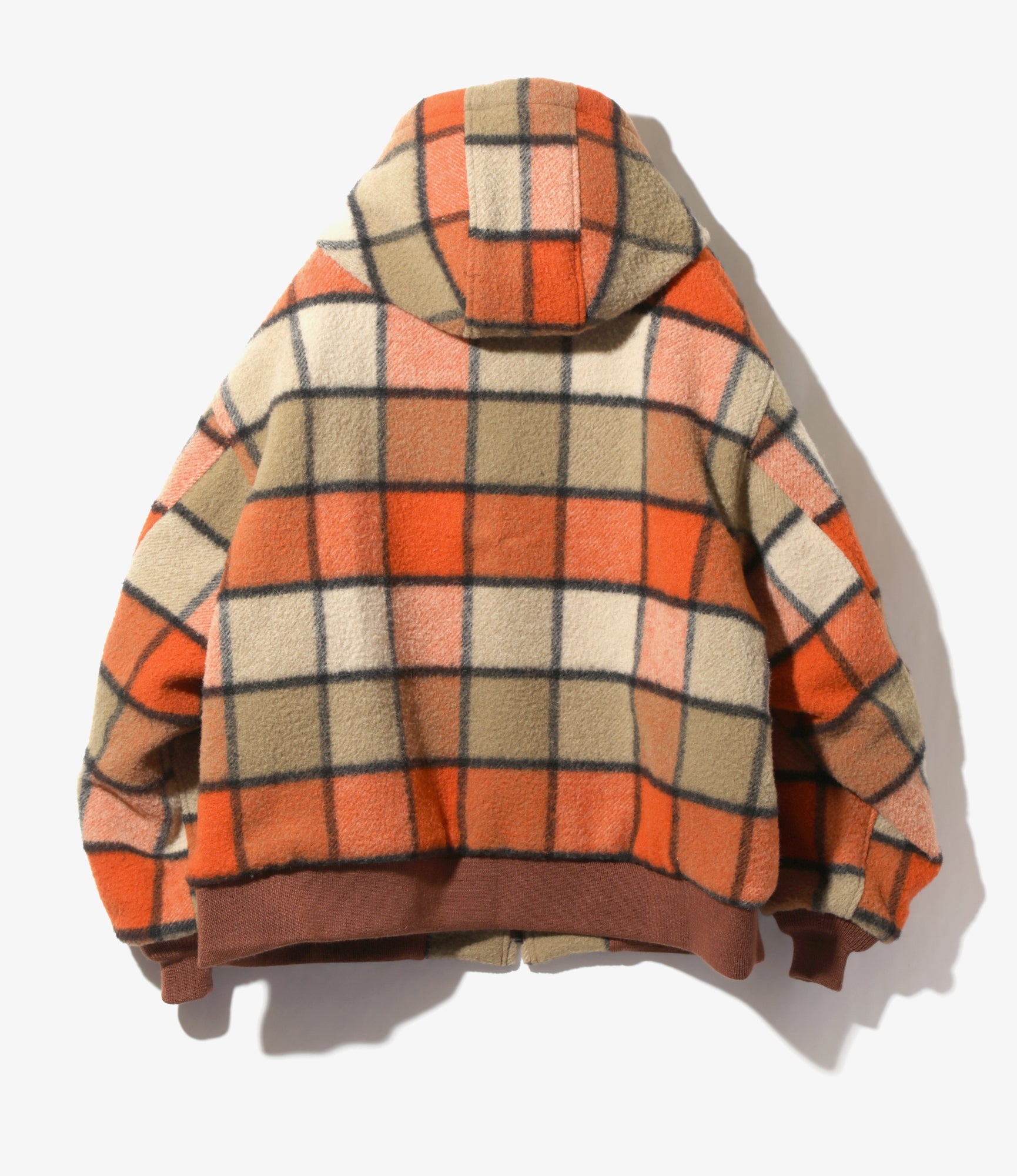Zipped Work Hoody - Brick - Wool Brushed Plaid Twill