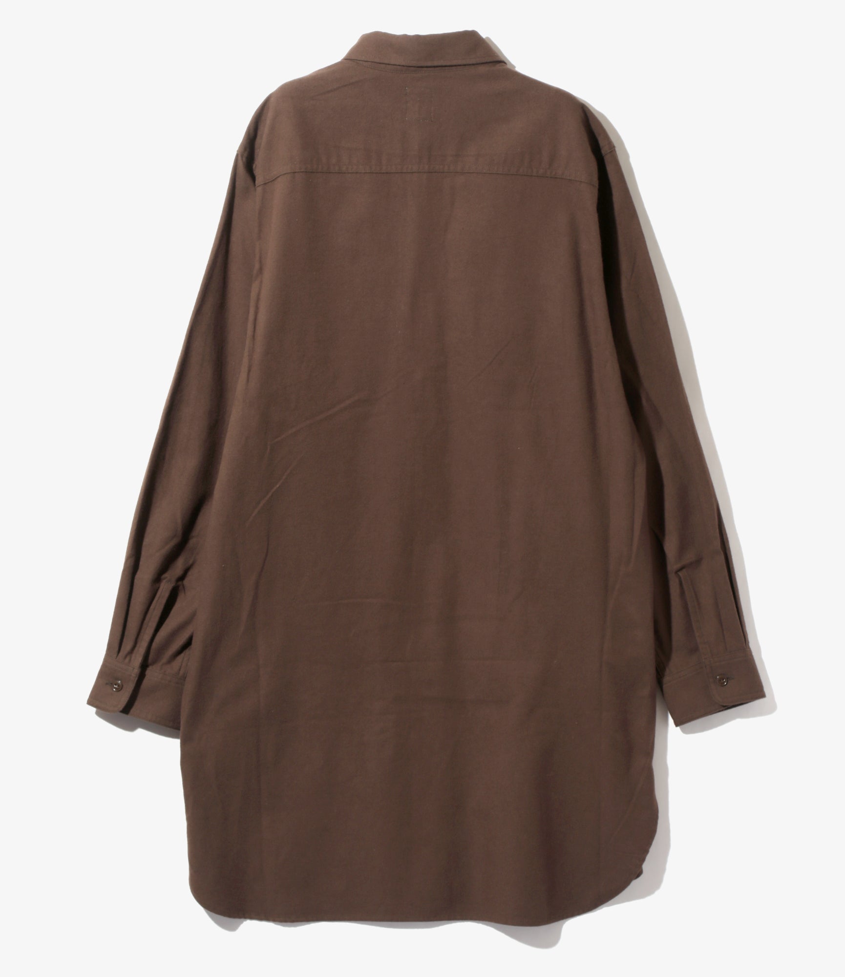 Zipped Pullover Long Shirt - Brown - Cotton Flannel Twill