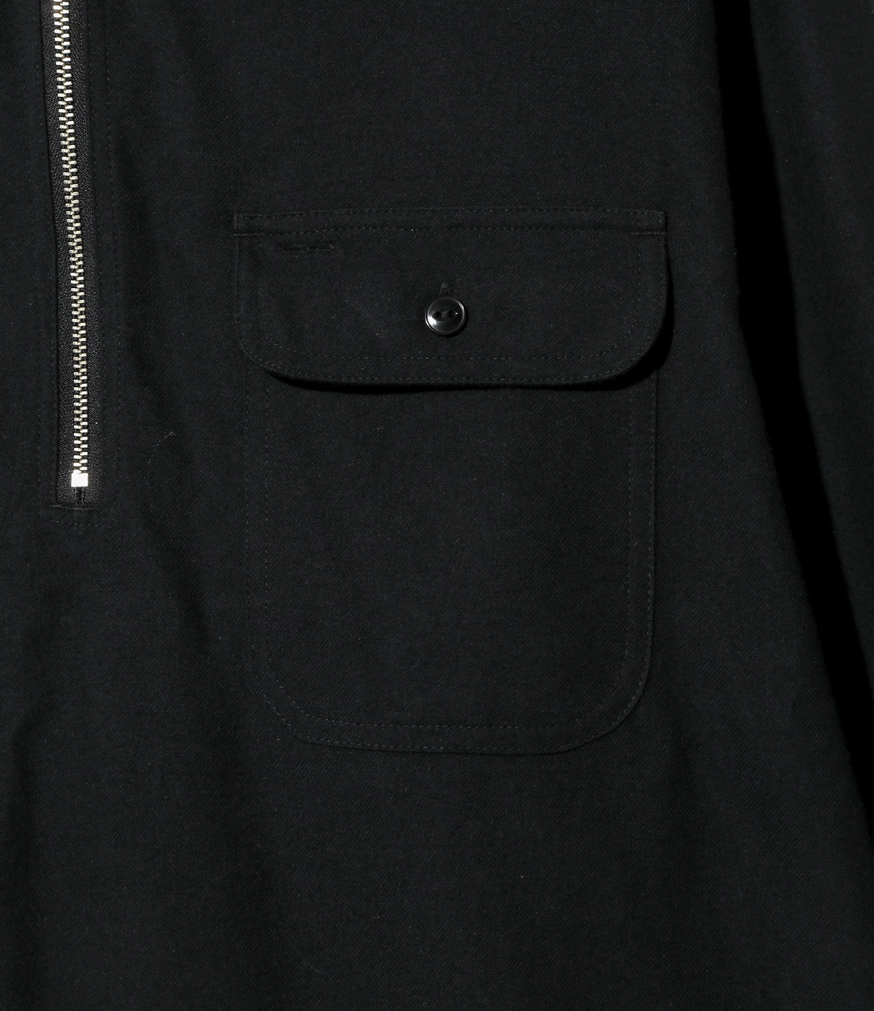 Zipped Pullover Long Shirt - Black - Cotton Flannel Twill