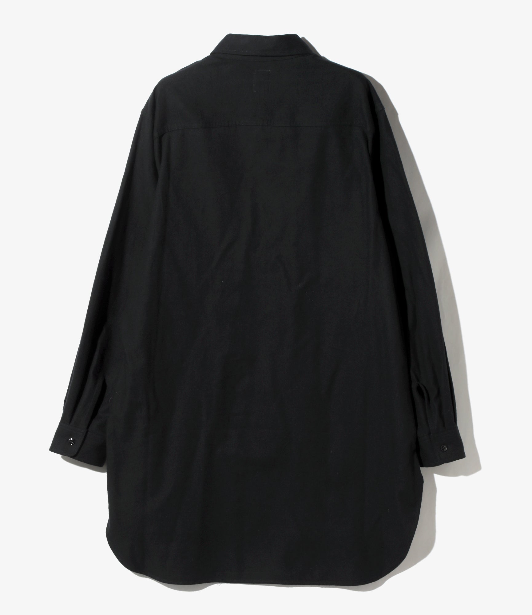 Zipped Pullover Long Shirt - Black - Cotton Flannel Twill