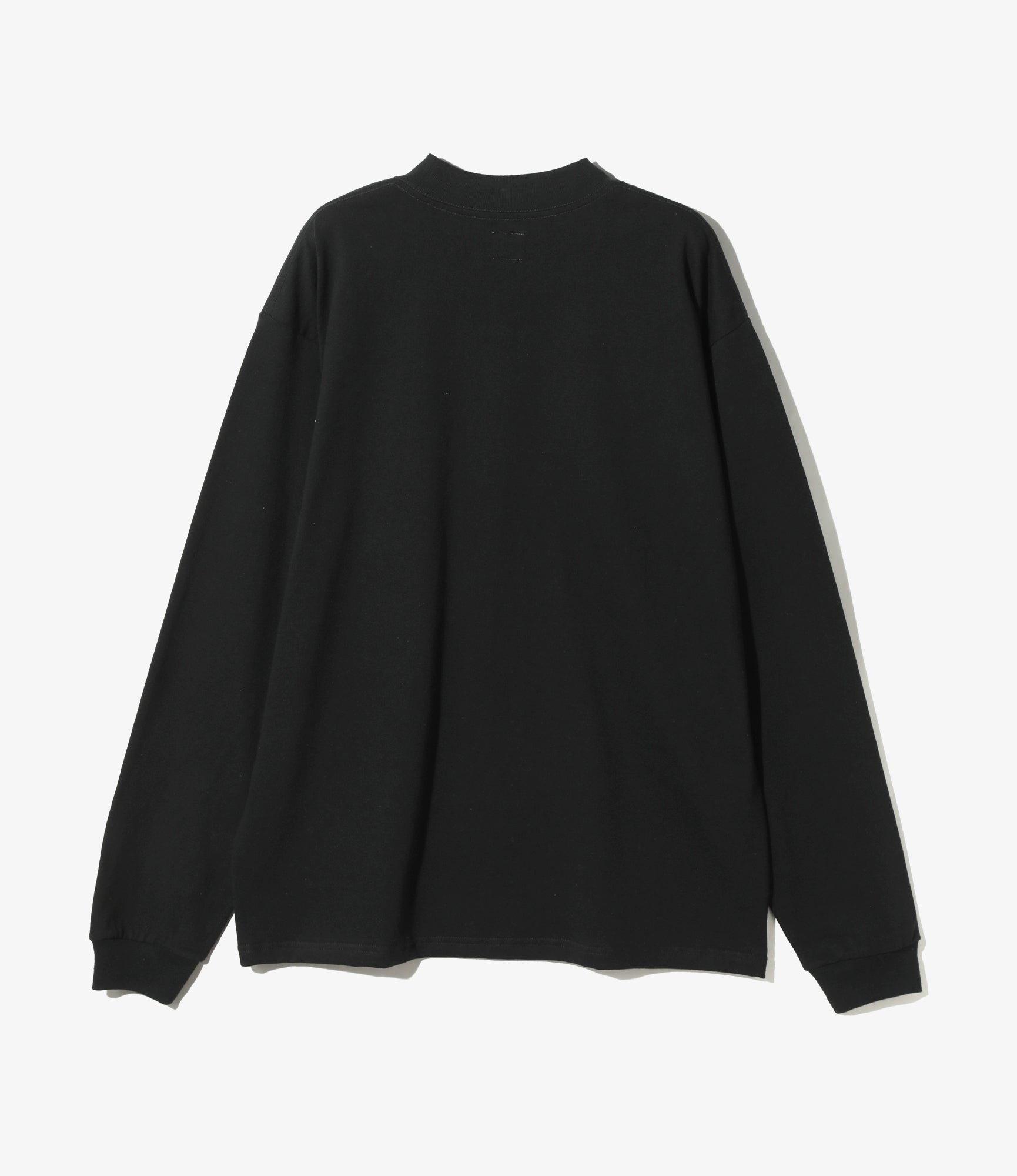 Mock Neck L/S Tee - Black Cotton Jersey