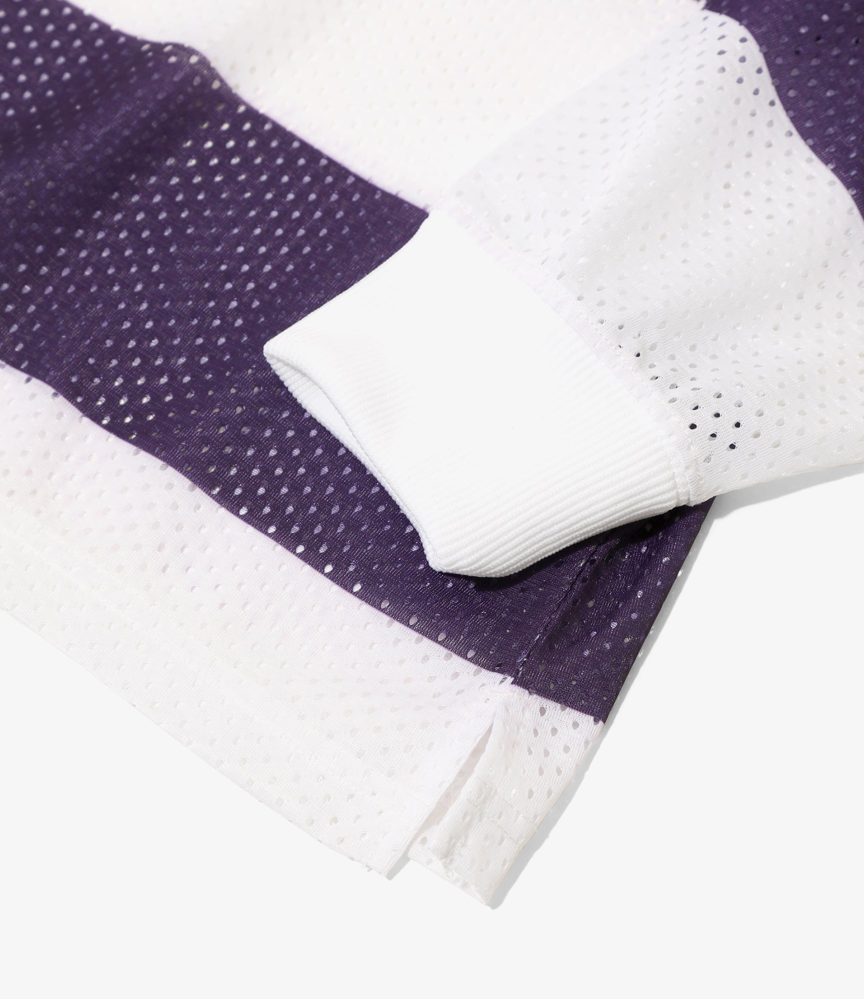 L/S Mock Neck Tee - White - Poly Mesh / Stripe Printed