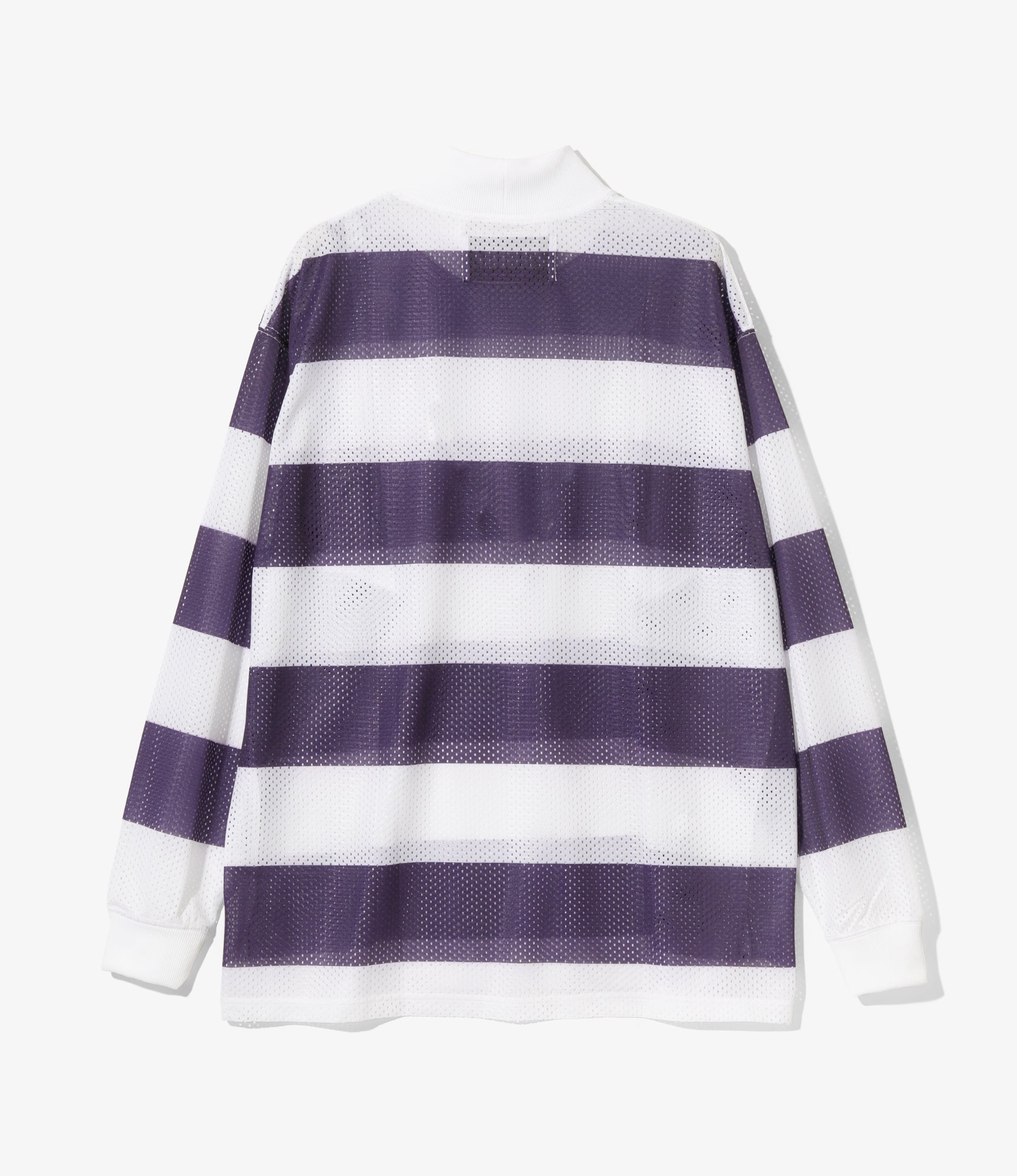 L/S Mock Neck Tee - White - Poly Mesh / Stripe Printed