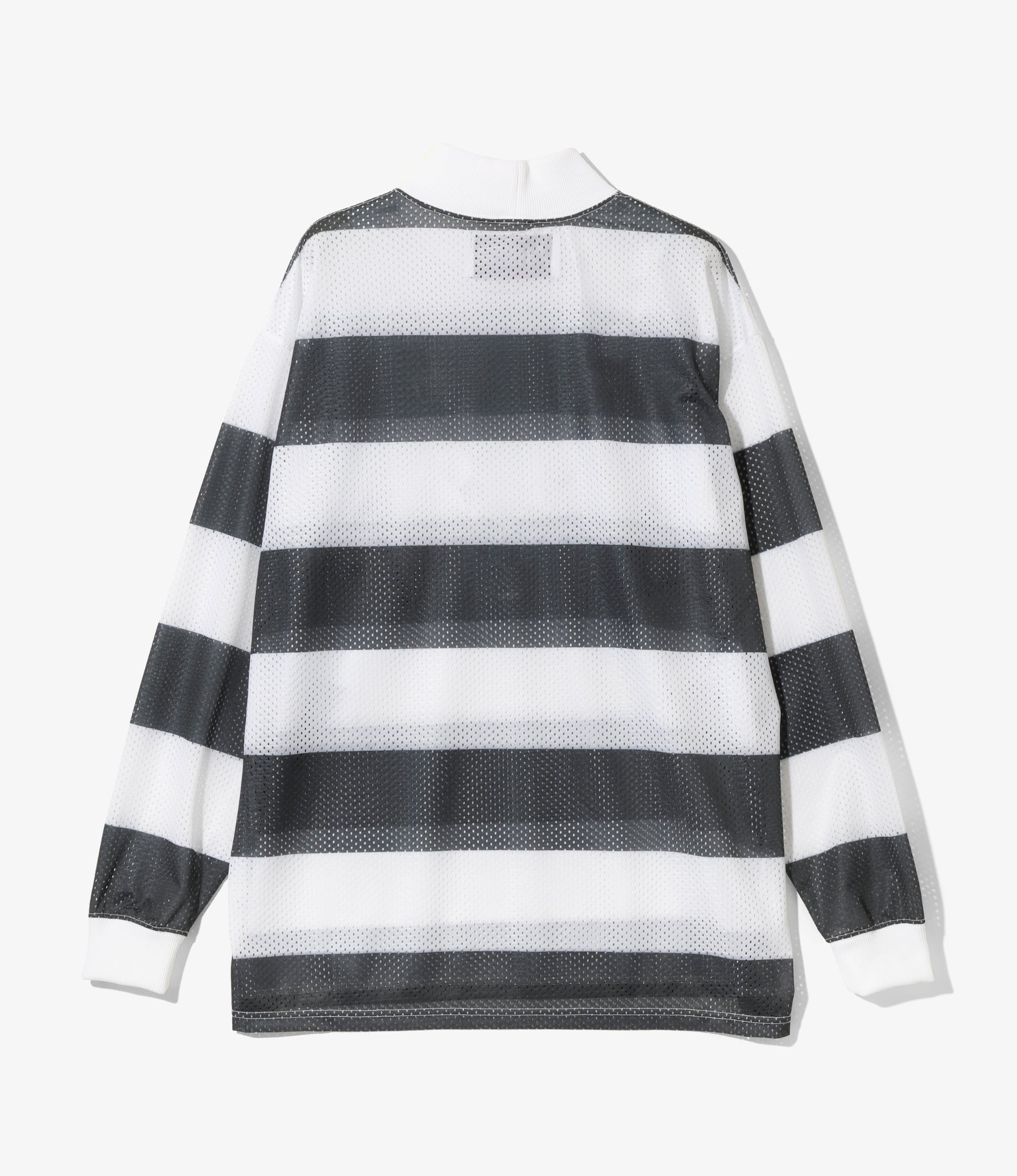 L/S Mock Neck Tee - Black - Poly Mesh / Stripe Printed