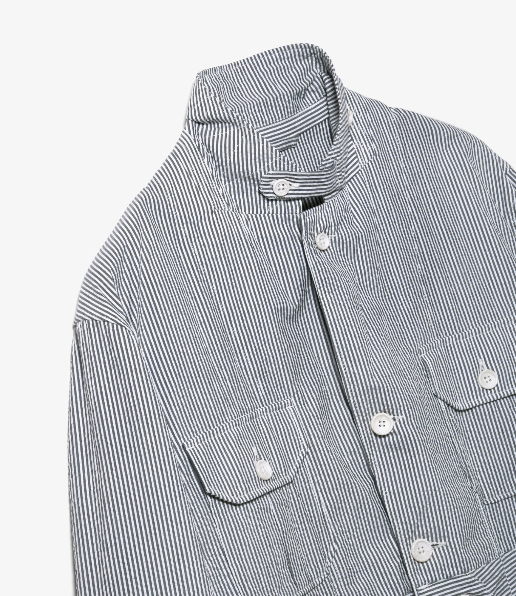 Folk Jacket - Beige Cotton Seersucker Stripe