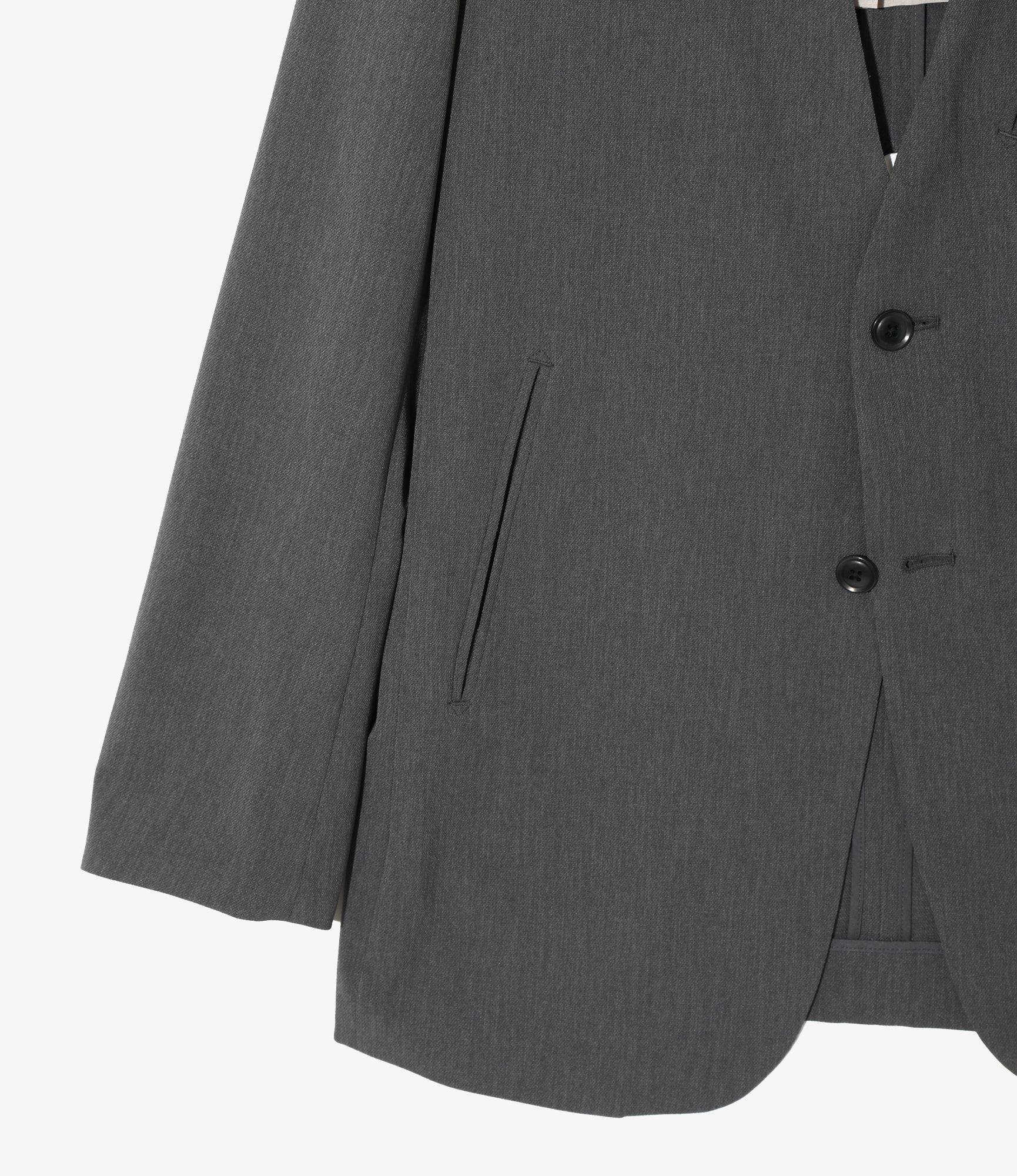 No Collar 2B Jacket - Grey - Poly Twill