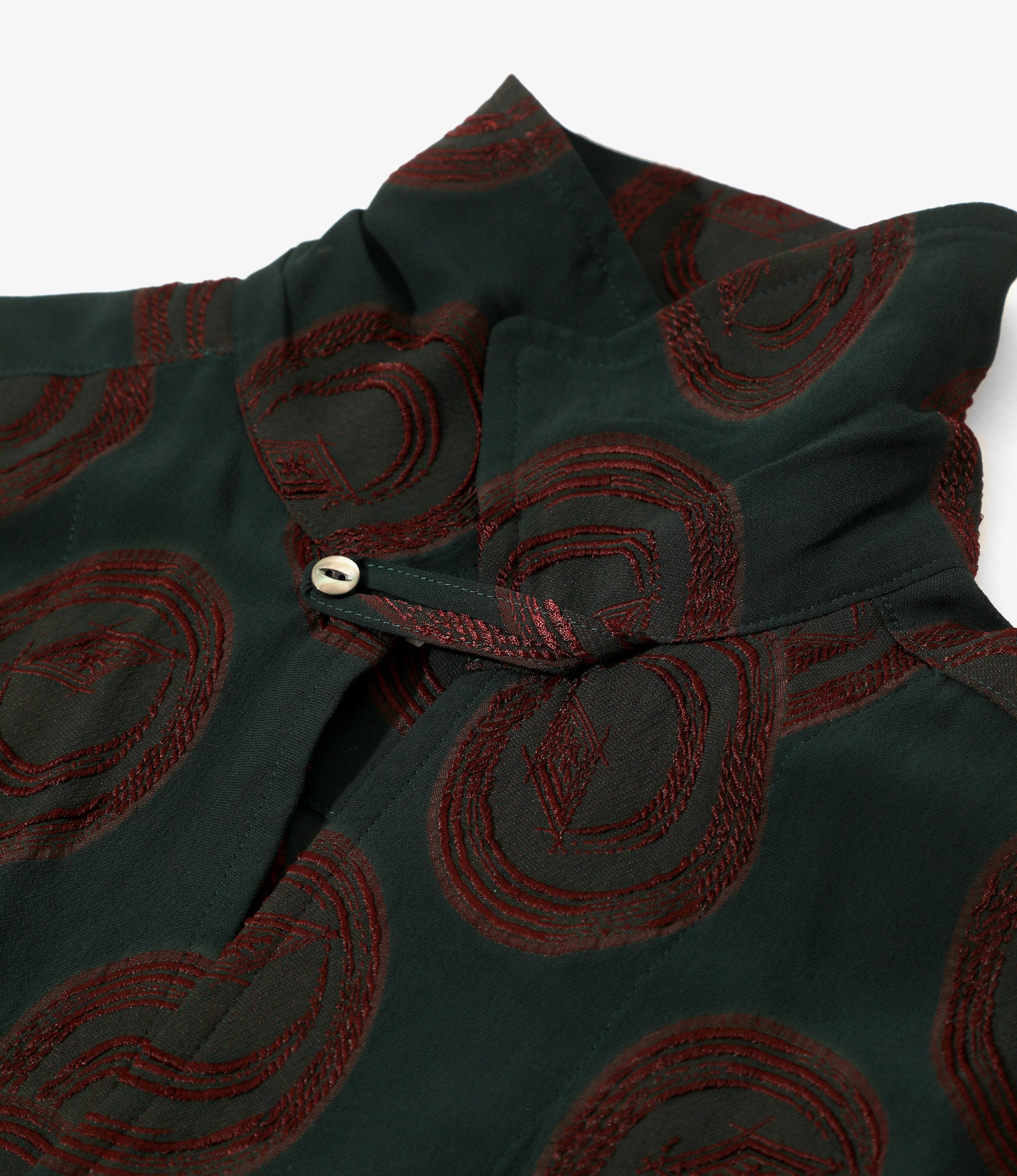 Italian Collar S/S Shirt - Green / Bordeaux- R/PE Ring Cut Jq