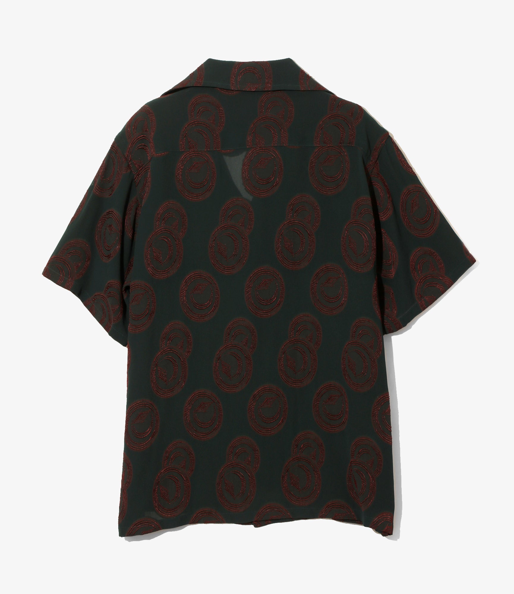 Italian Collar S/S Shirt - Green / Bordeaux- R/PE Ring Cut Jq