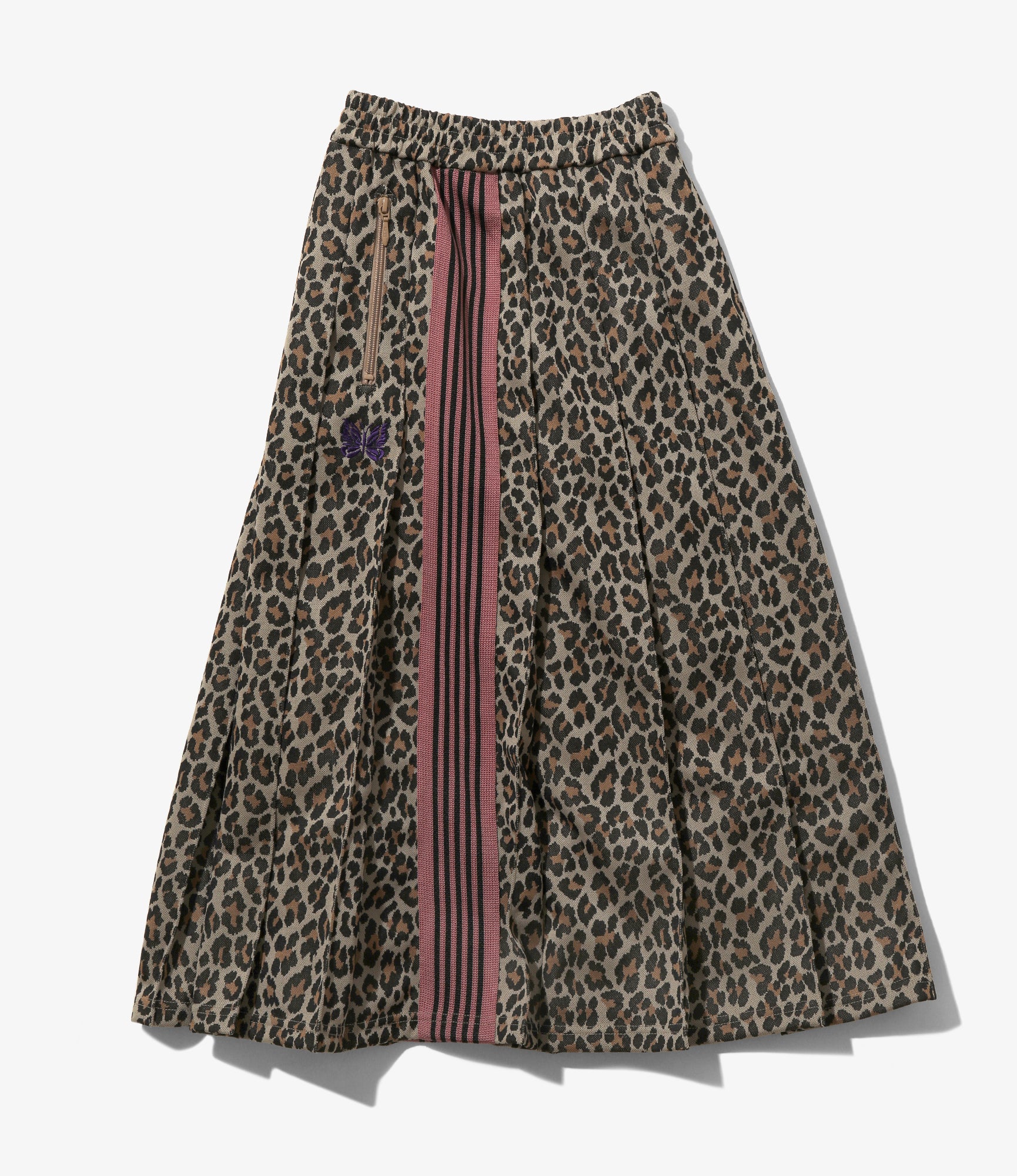 Pleated Track Skirt - Leopard - Poly Jacquard