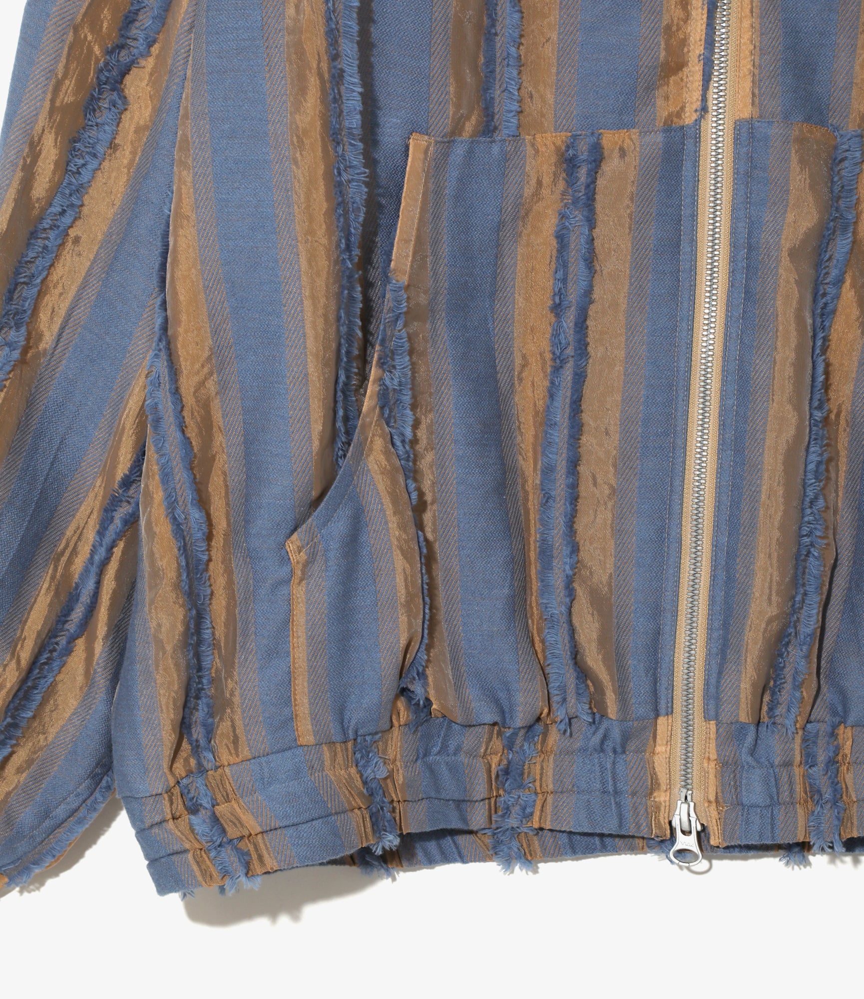 Zipped Work Hoody - Beige/Blue - Stripe Cut Jacquard