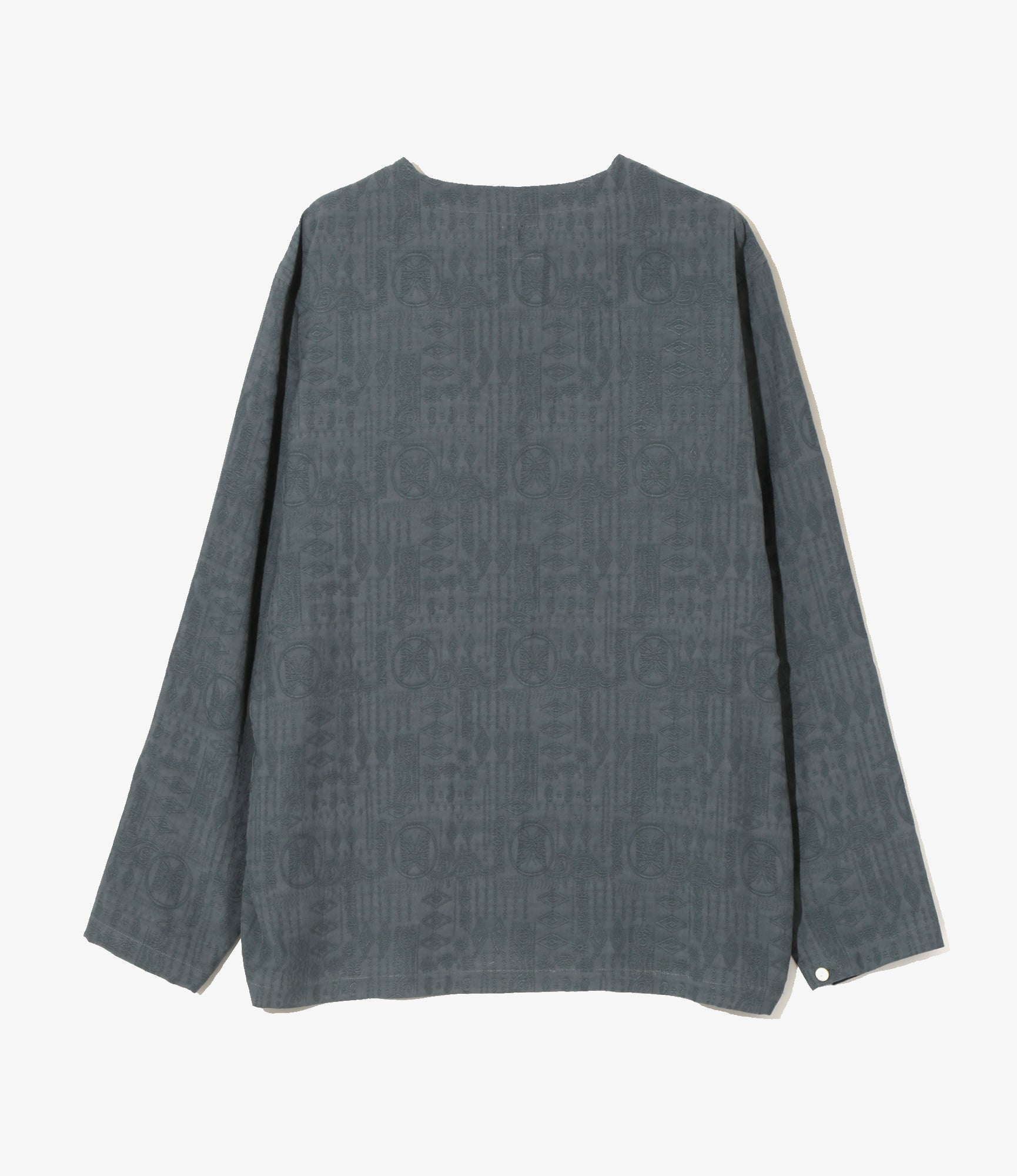V-Neck Pullover - Blue Grey - Rayon Fine Pattern Jacquard
