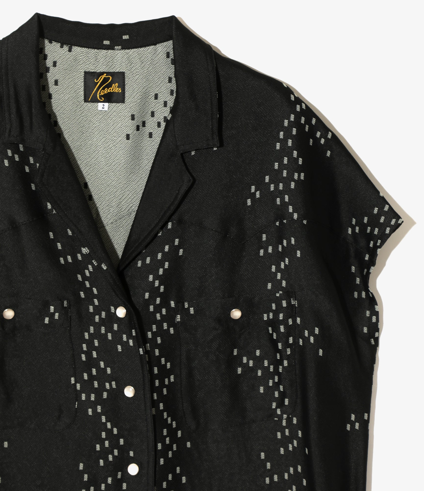 French Sleeve Cowboy Blouse - Off White- R/AC Square Dot Jacquard
