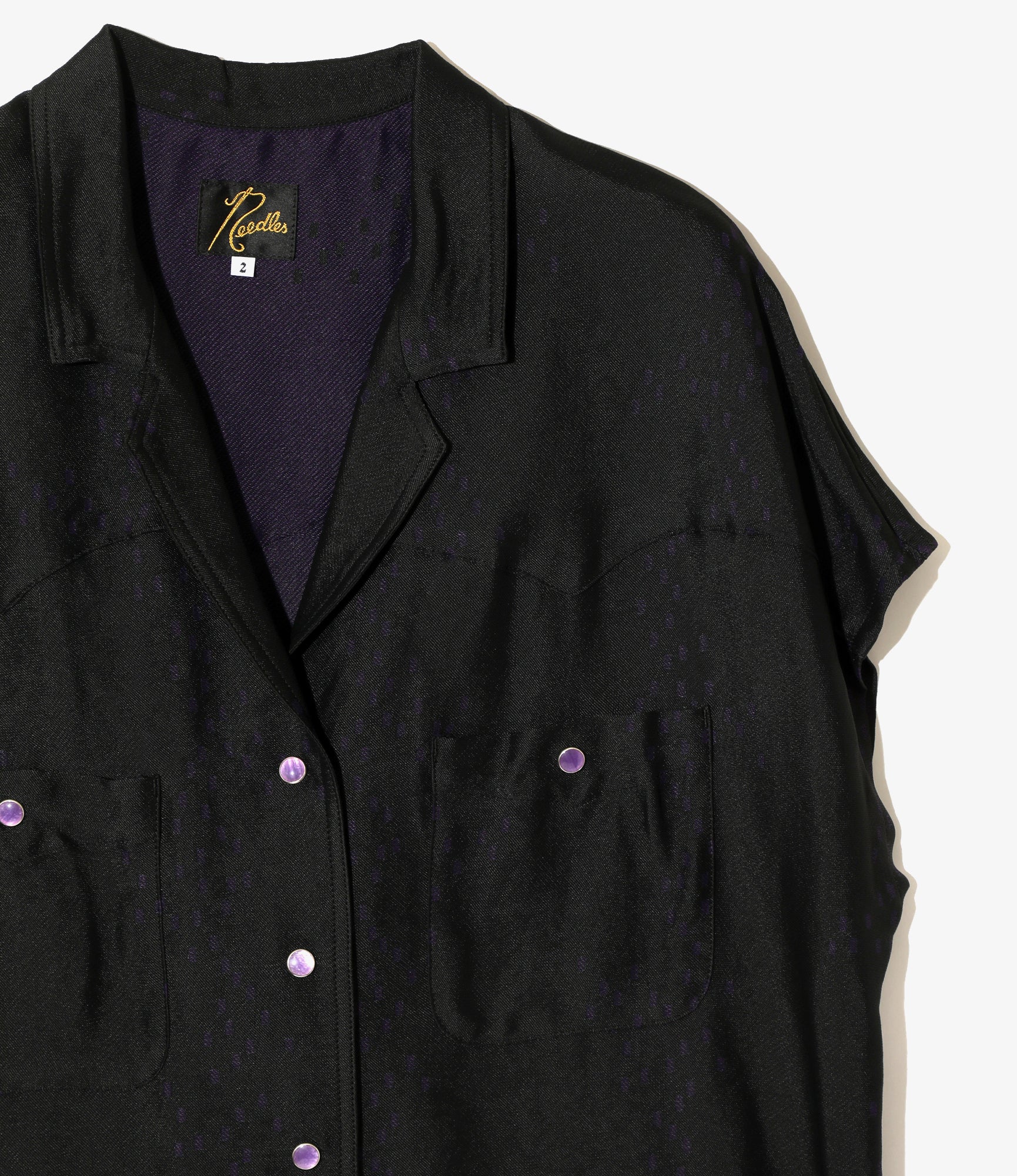French Sleeve Cowboy Blouse - Purple - R/AC Square Dot Jacquard