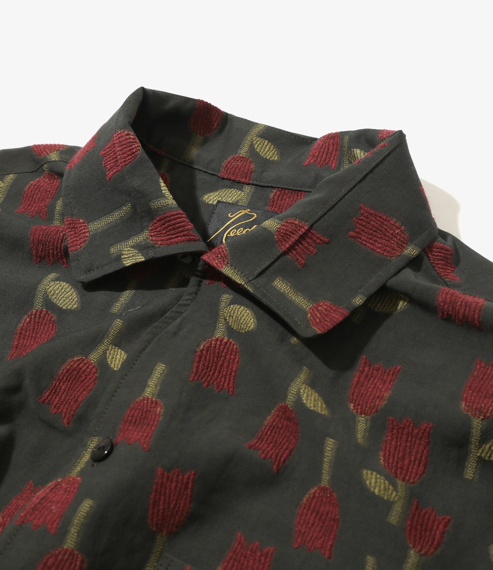 Italian Collar Shirt - Charcoal - R/W Tulip Jacquard